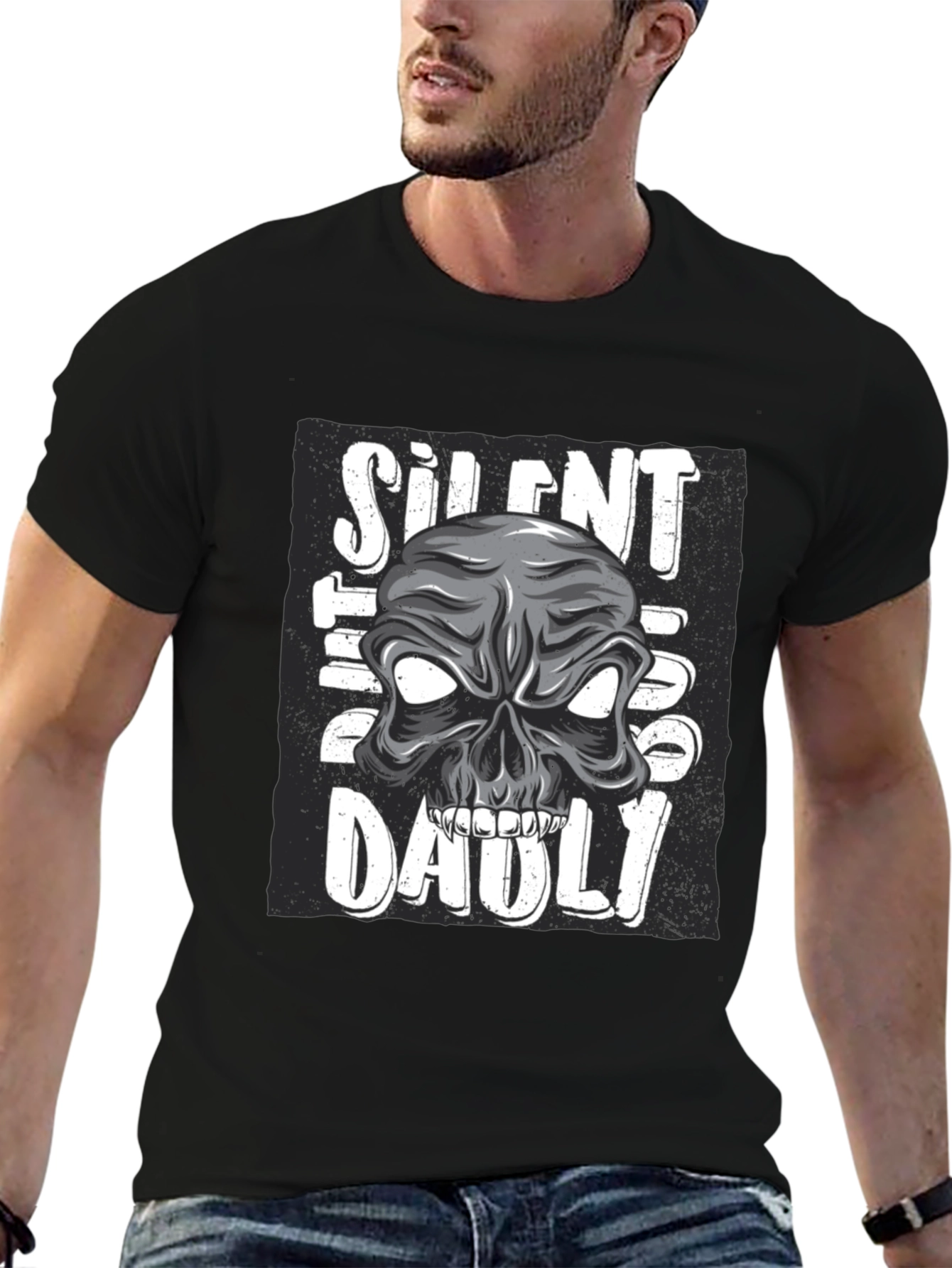 Black Silent But Deadly Skull Graphic T-Shirt view 6