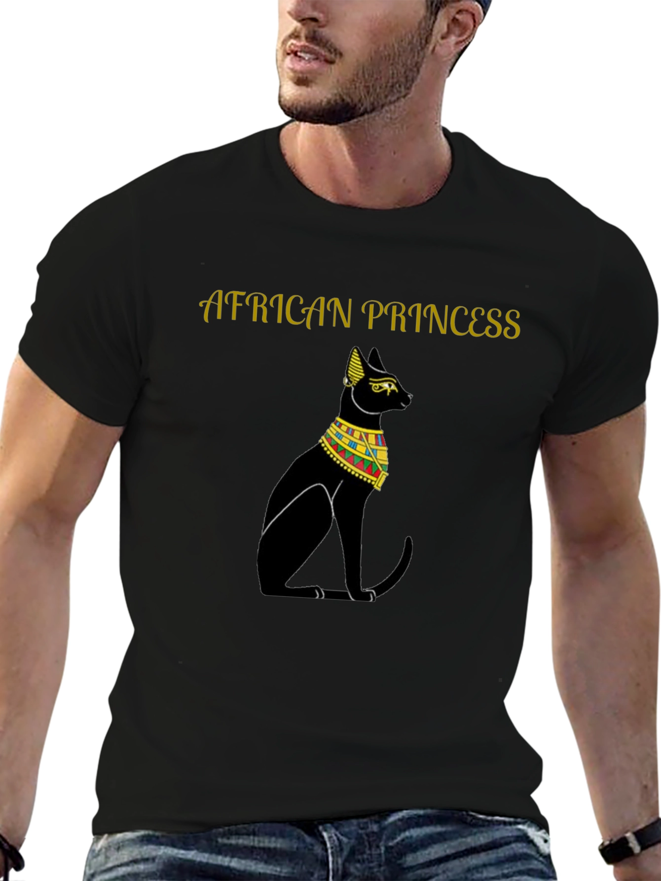 Black African Princess Cat T-Shirt - Black Egyptian Style Tee view 6