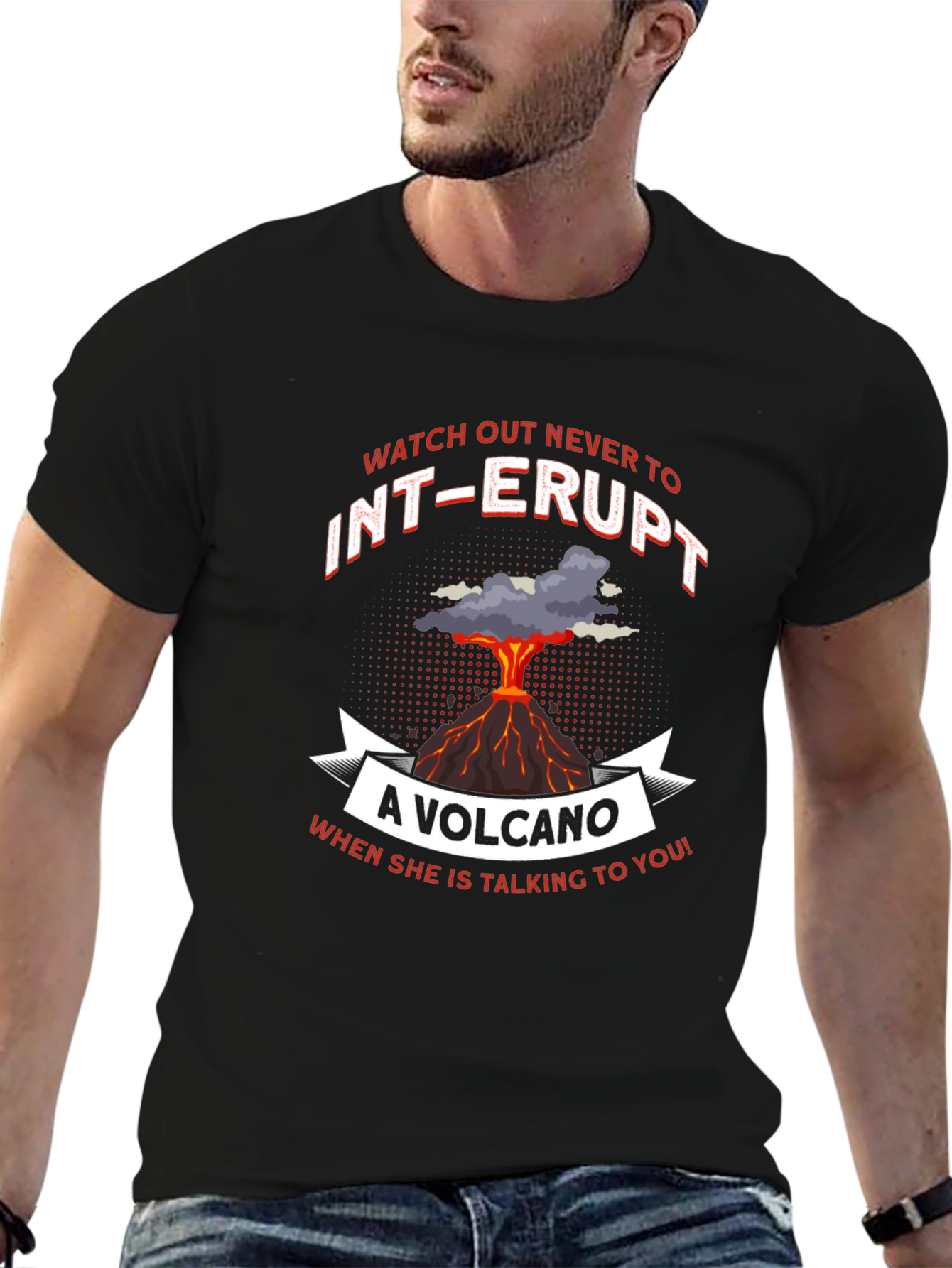 Black Volcano T-Shirt: 'Never Interrupt' Graphic Tee view 6