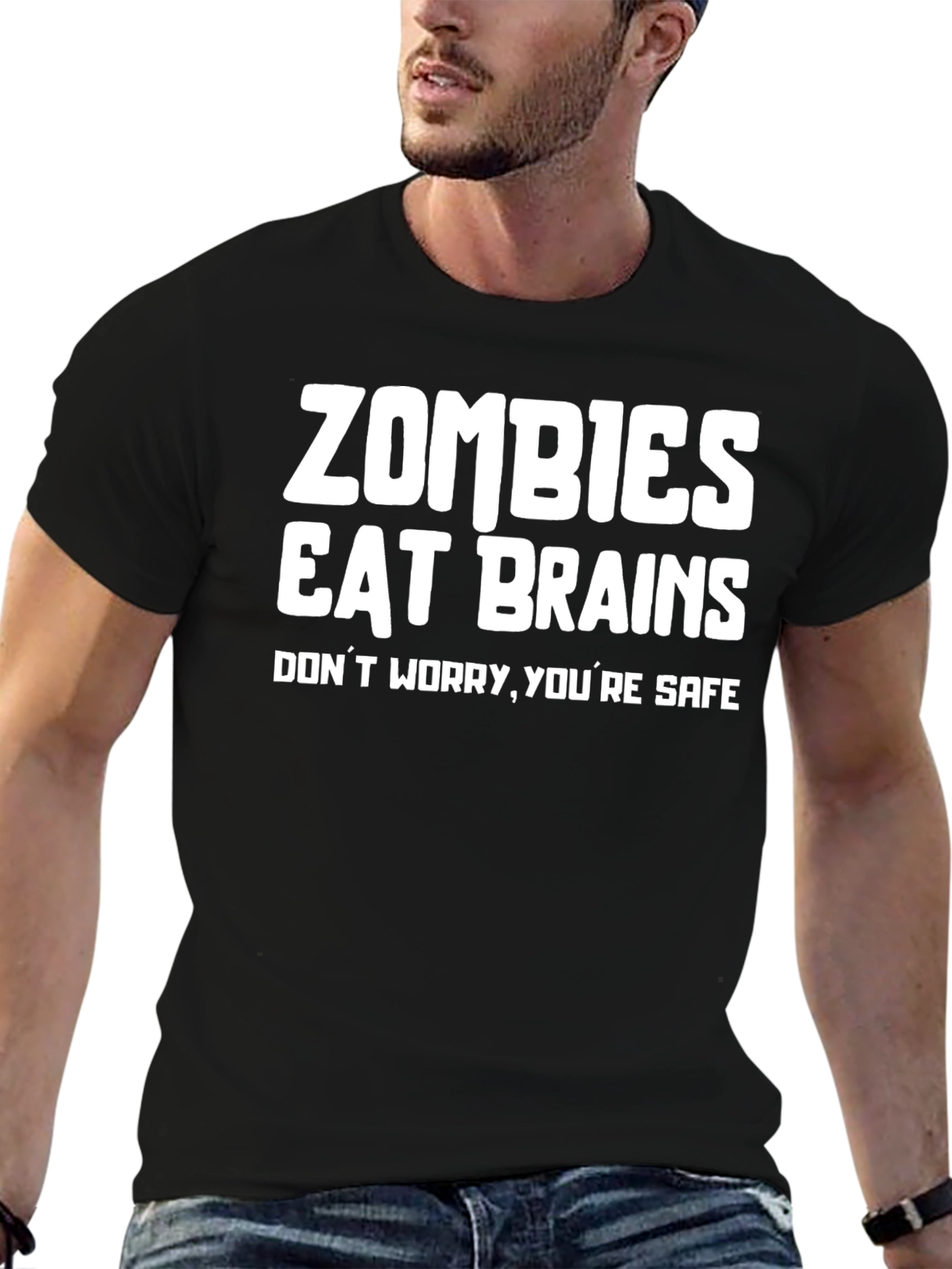 Black Zombies Eat Brains Graphic Tee - Don't Worry, You're Safe! view 6