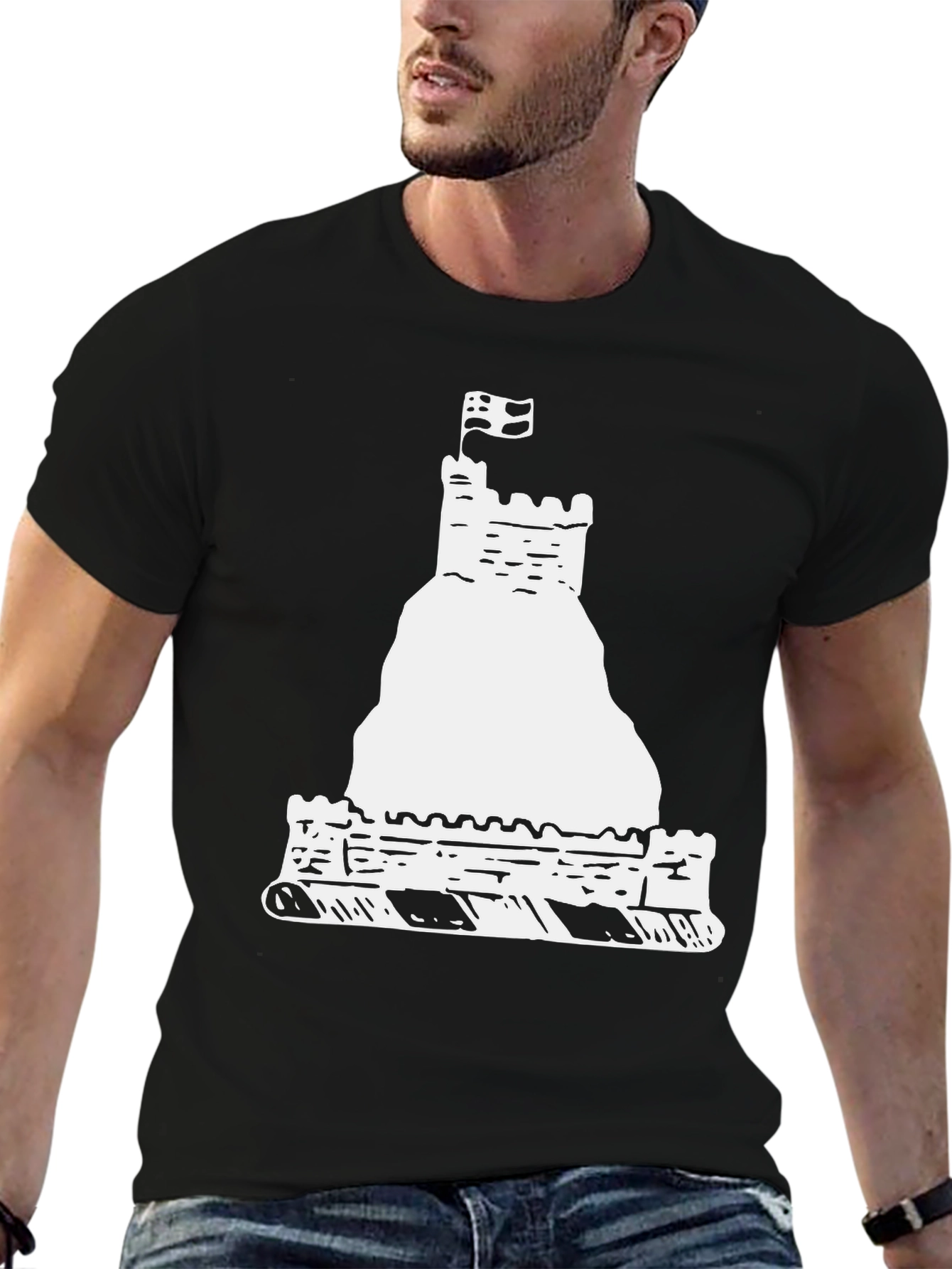 Black Castle T-Shirt, Unique Graphic Tee view 6