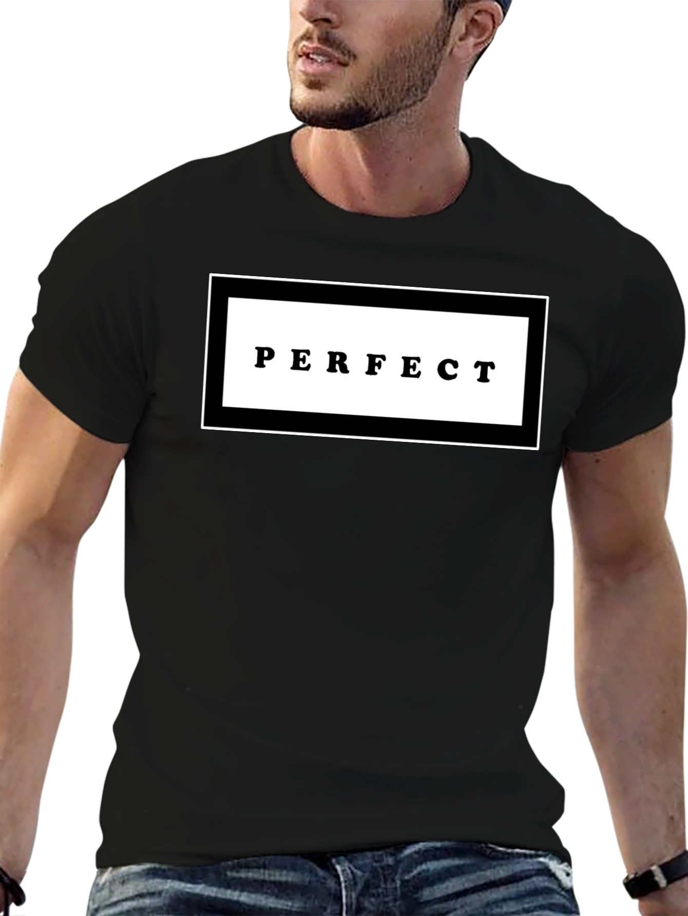 Black Perfect Graphic Print Black Crew Neck T-Shirt view 6