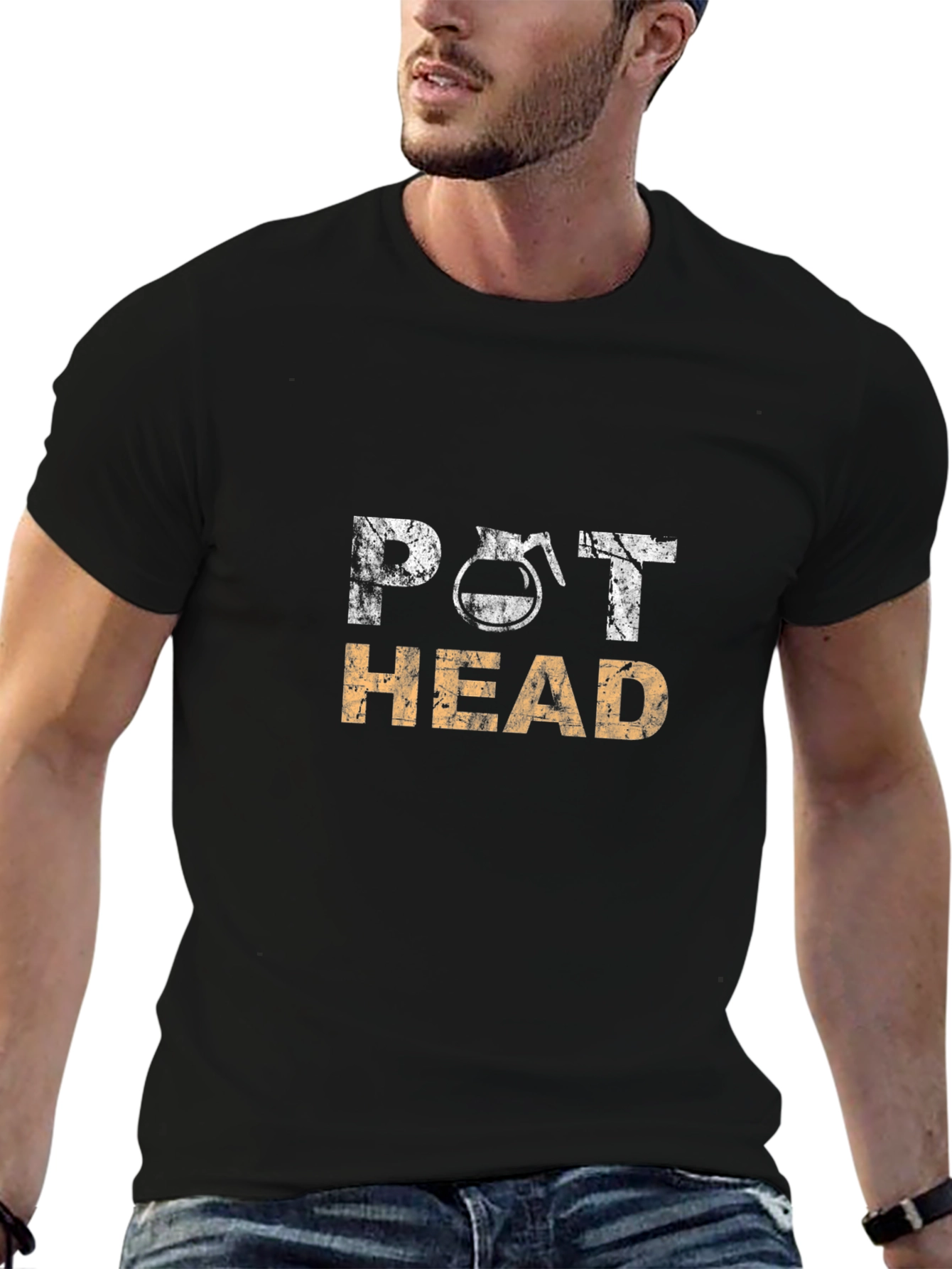 Black Pot Head T-Shirt - Coffee Lover Graphic Tee view 6