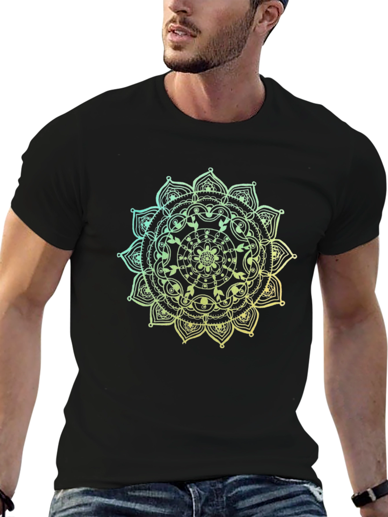 Black Mandala Graphic Tee - Men's Black T-Shirt view 6
