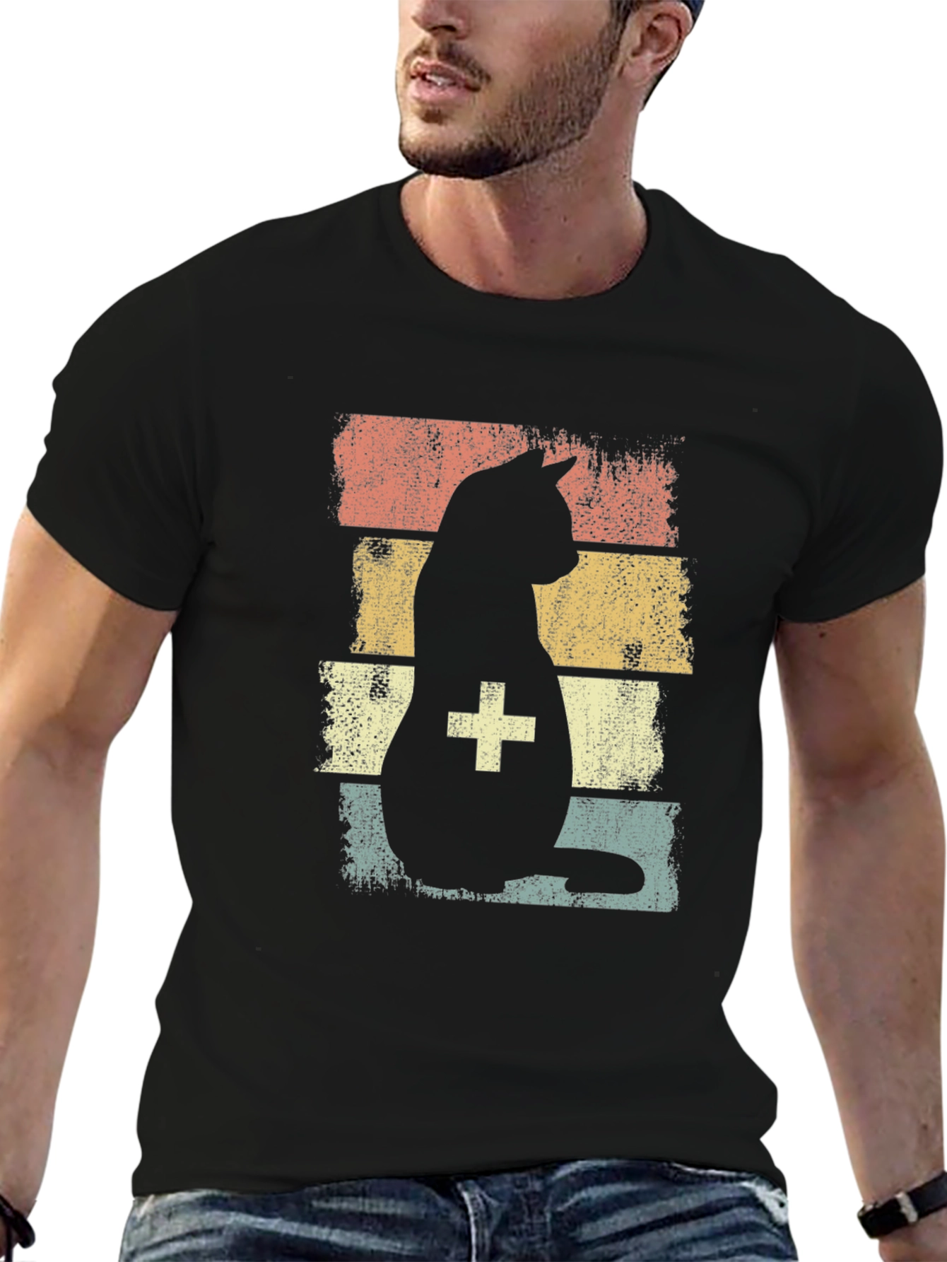 Black Retro Cat Veterinarian T-Shirt view 6