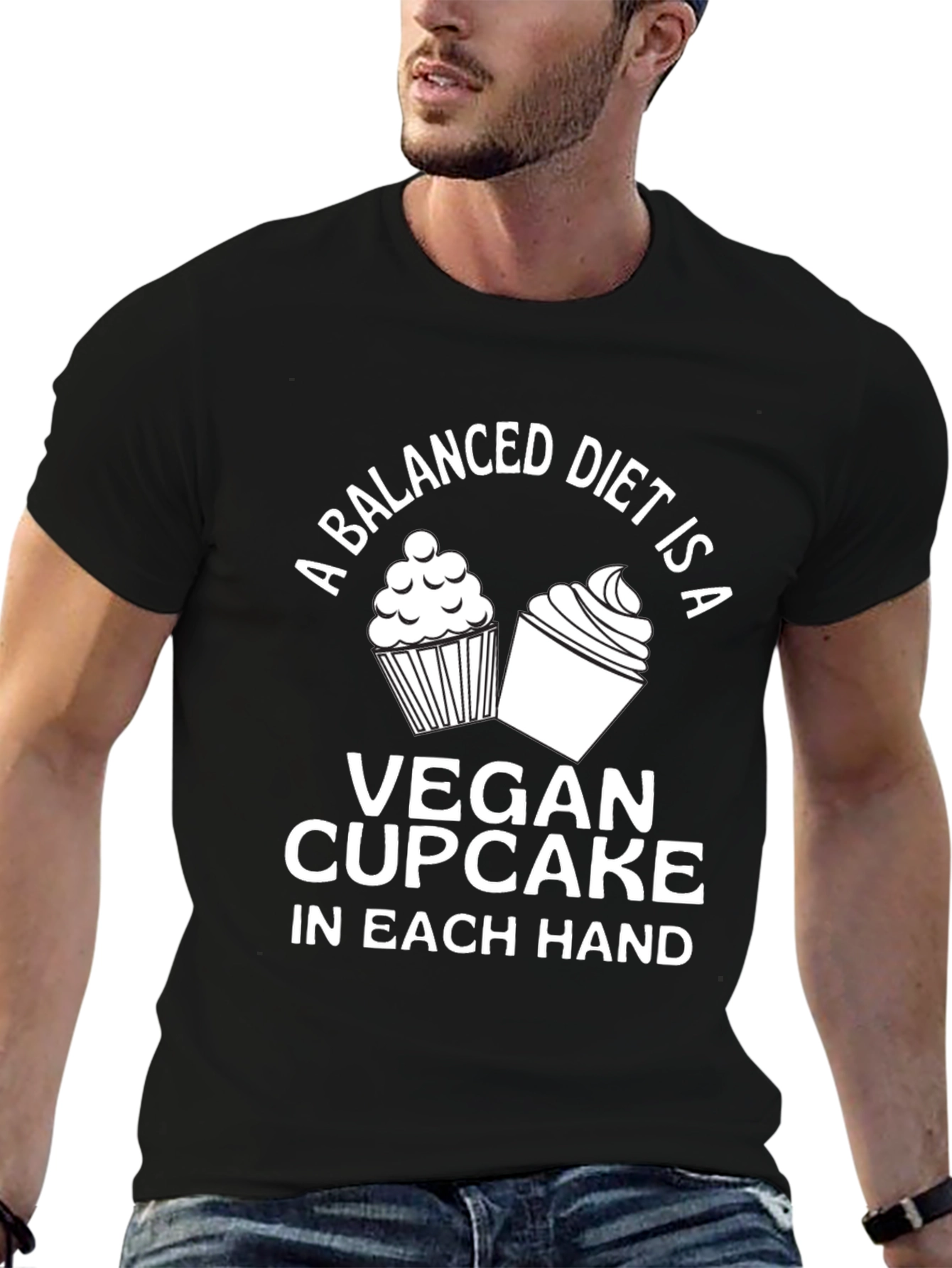 Black Vegan Cupcake T-Shirt - Balanced Diet Design view 6
