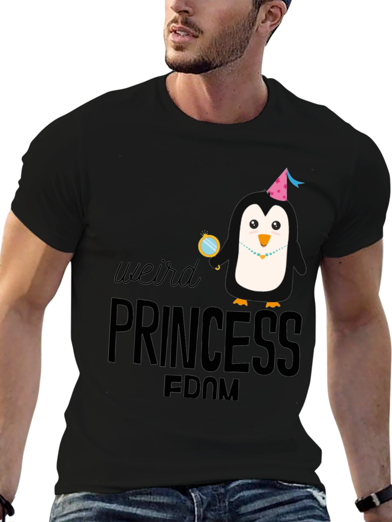 Black Weird Princess Penguin Black Graphic Tee view 6
