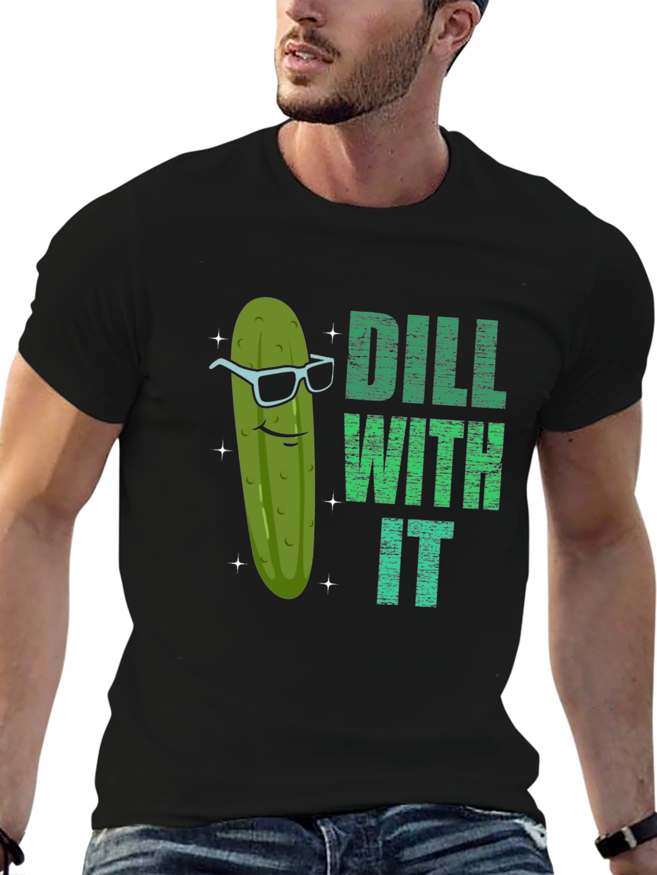 Black Dill With It Funny Pickle Graphic T-Shirt view 6