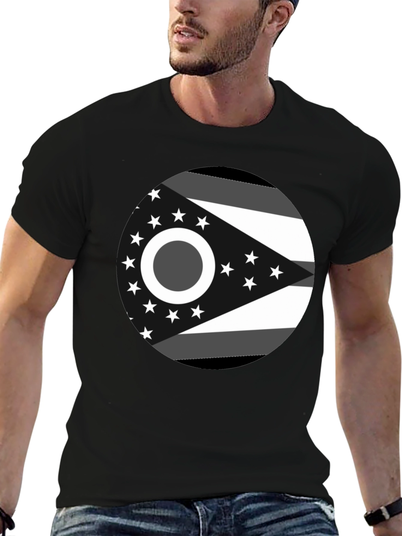 Black Ohio State Flag Graphic Tee - Black Cotton Blend view 6