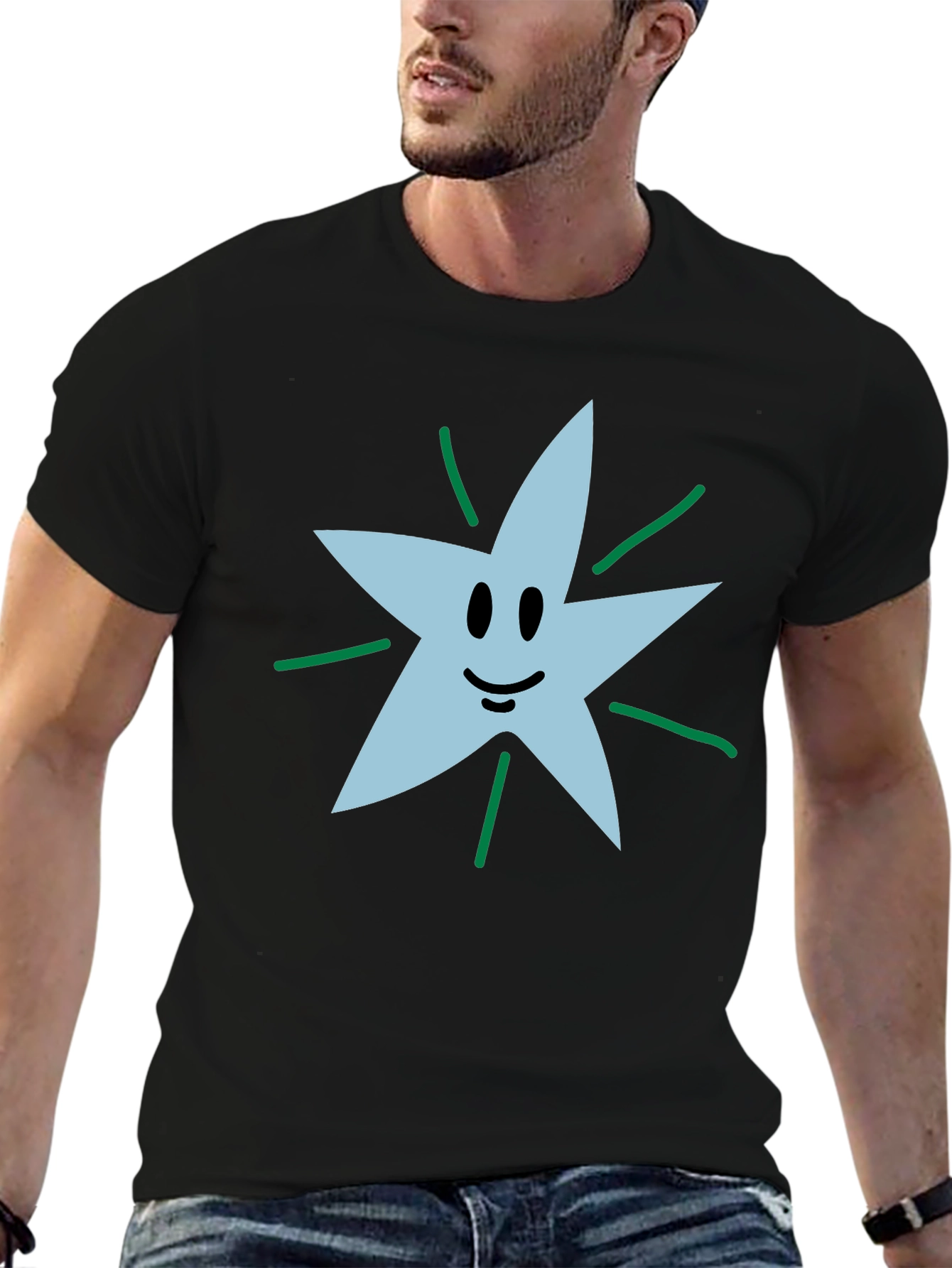 Black Smiling Star Graphic Tee - Soft Cotton Blend view 6