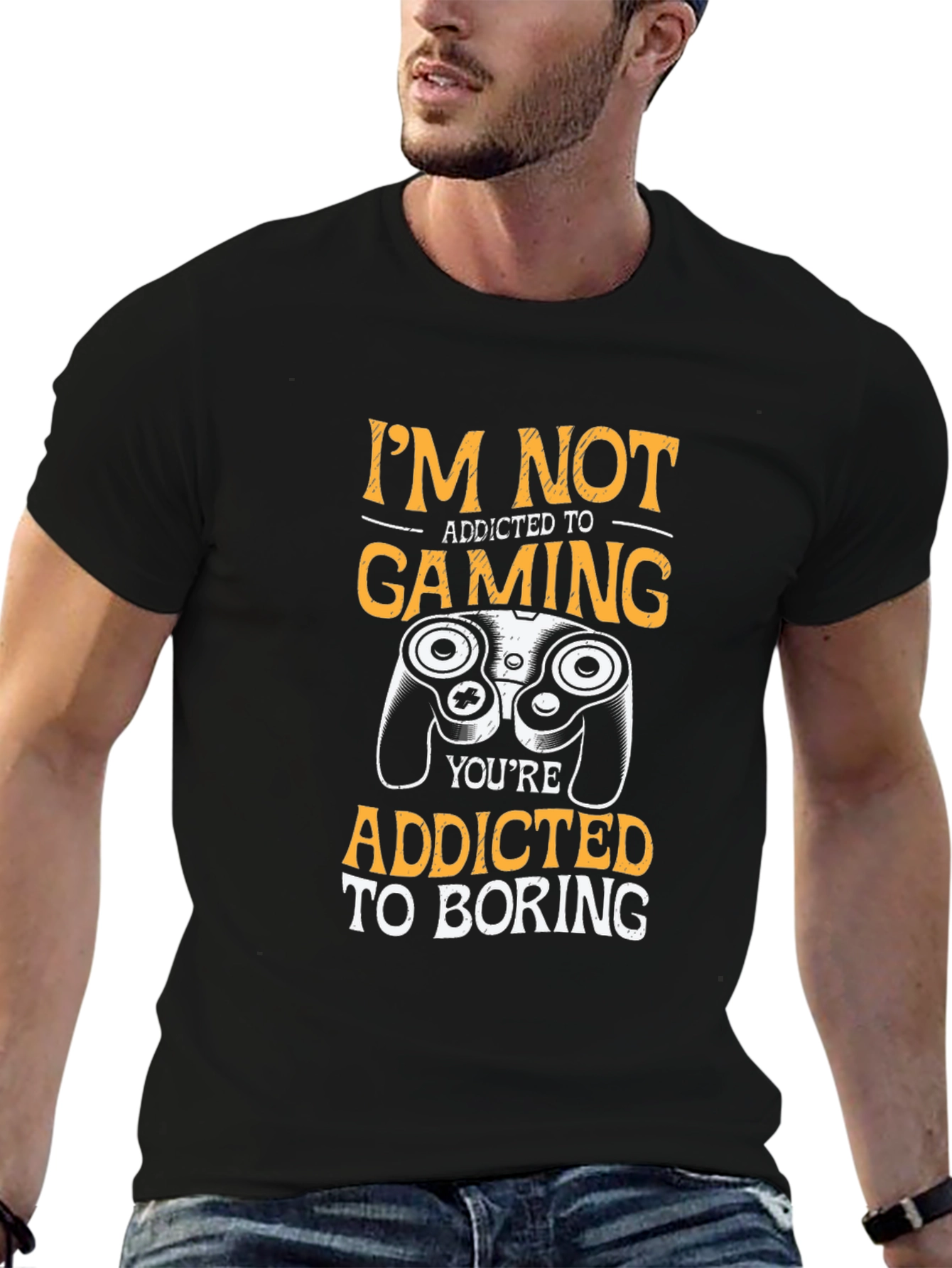 Black I'm Not Addicted to Gaming Funny Graphic Tee view 6