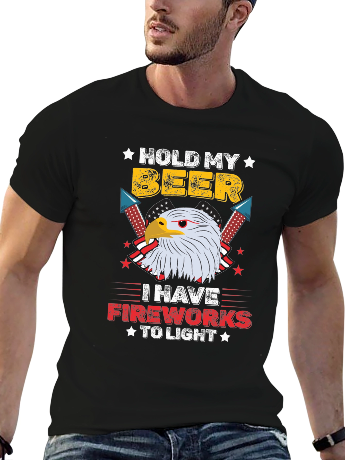Black Hold My Beer I Have Fireworks To Light T-Shirt view 6