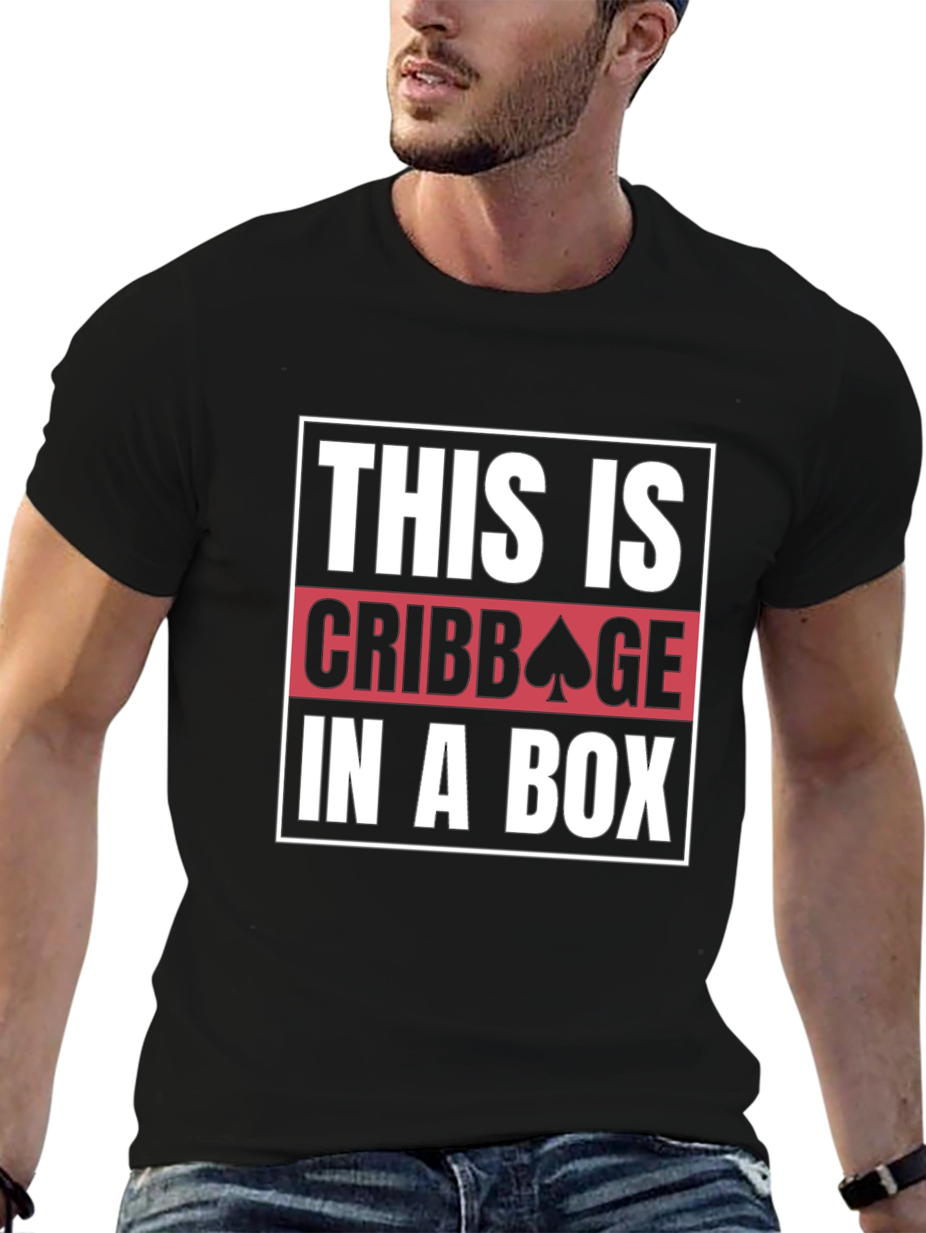 Black Funny Cribbage T-Shirt - This is Cribbage in a Box view 6