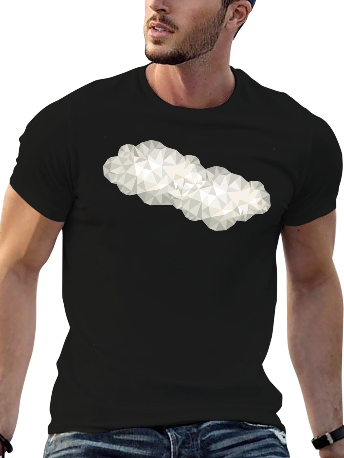 Black Geometric Cloud Graphic Tee - Modern Casual Shirt view 6