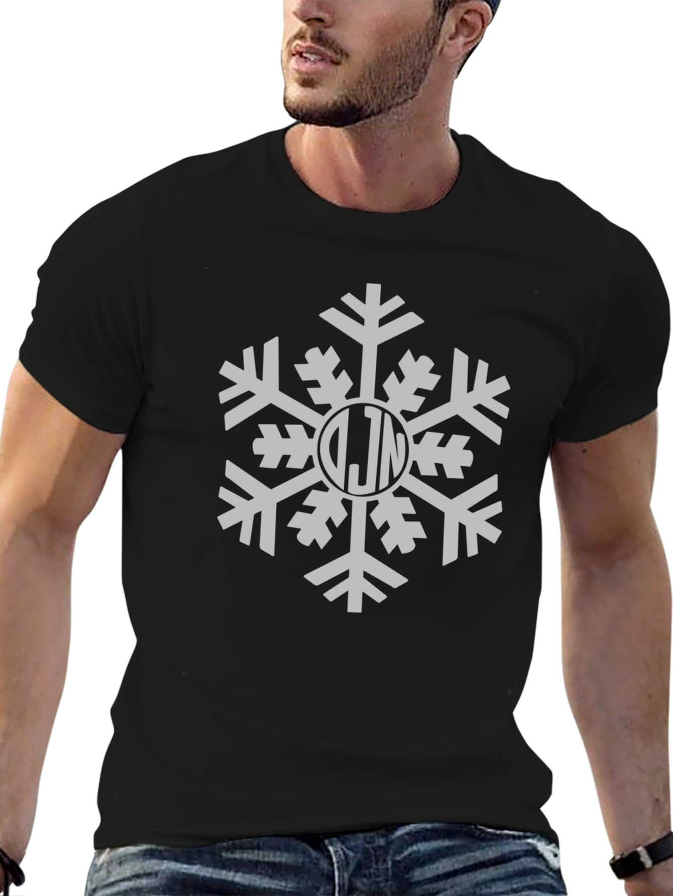 Black Monogrammed Snowflake Graphic Tee - Black view 6