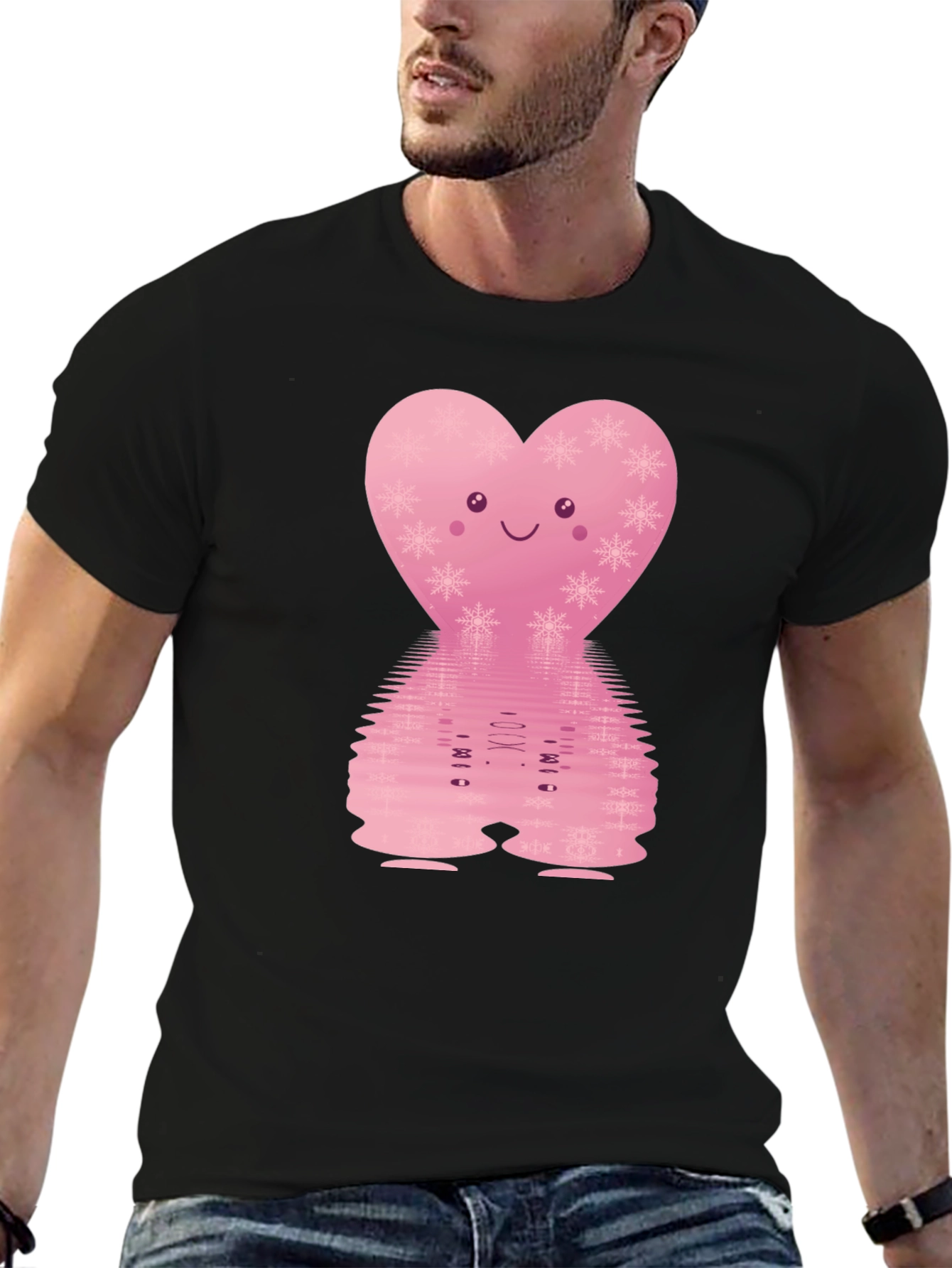 Black Cute Pink Heart Graphic Tee view 6