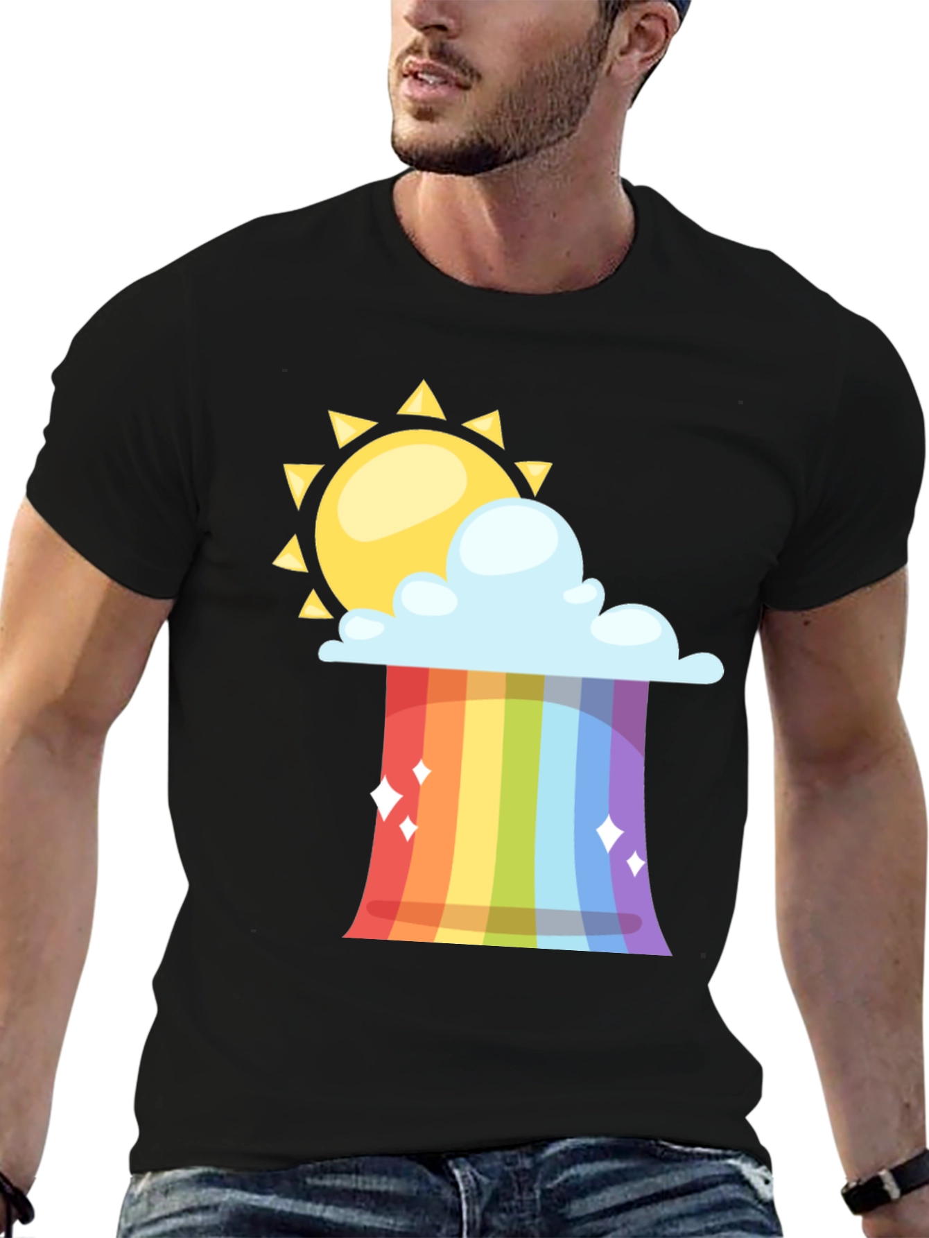 Black Rainbow Cloud & Sun Graphic Tee - Black view 6