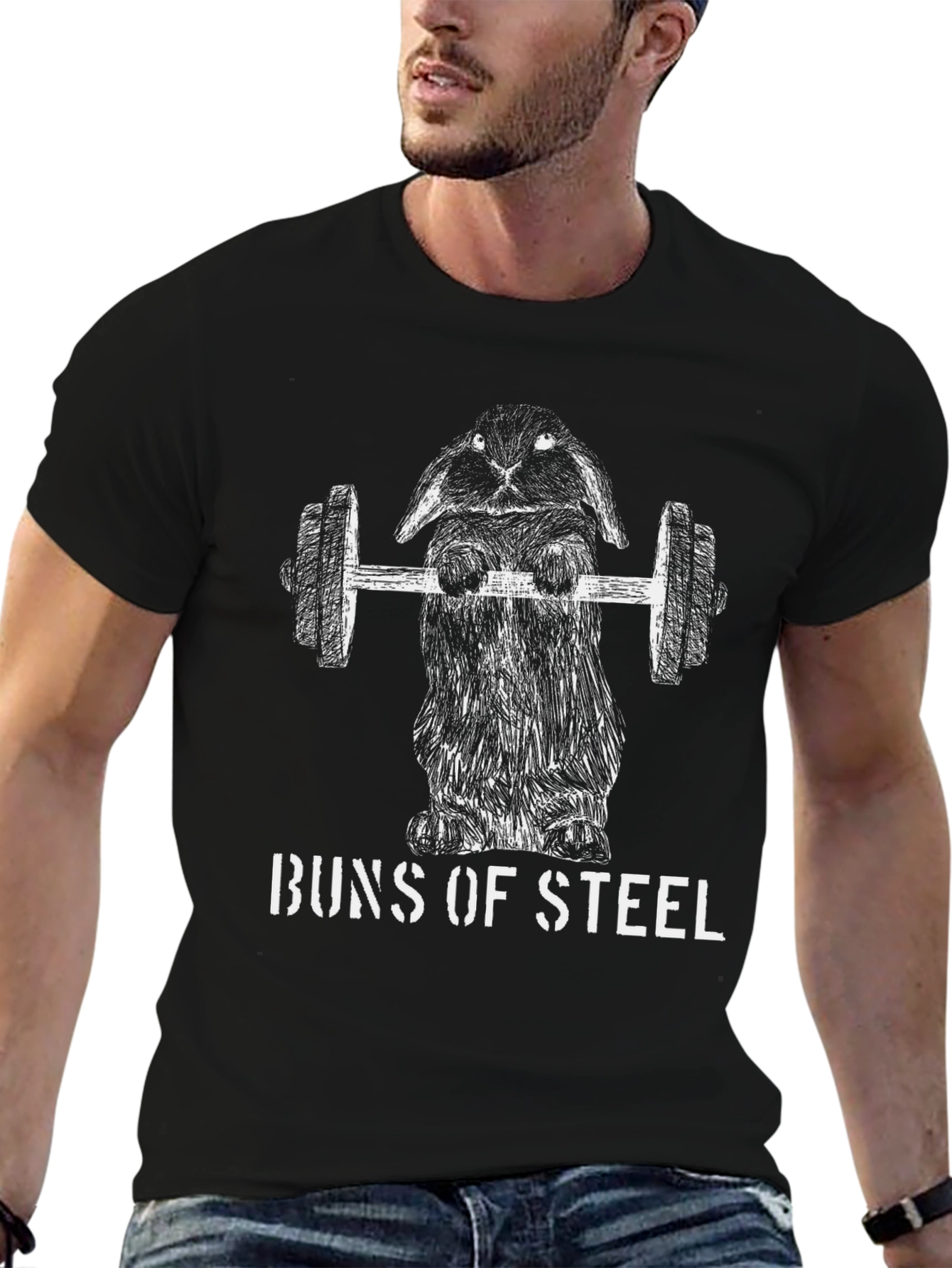 Black Buns of Steel T-Shirt - Funny Gym Bunny Workout Tee view 6