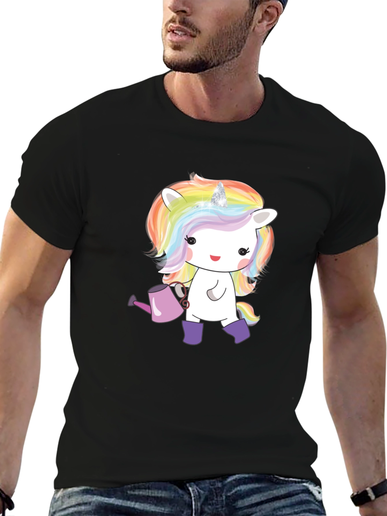 Black Unicorn Graphic Tee - Whimsical Black T-Shirt view 6