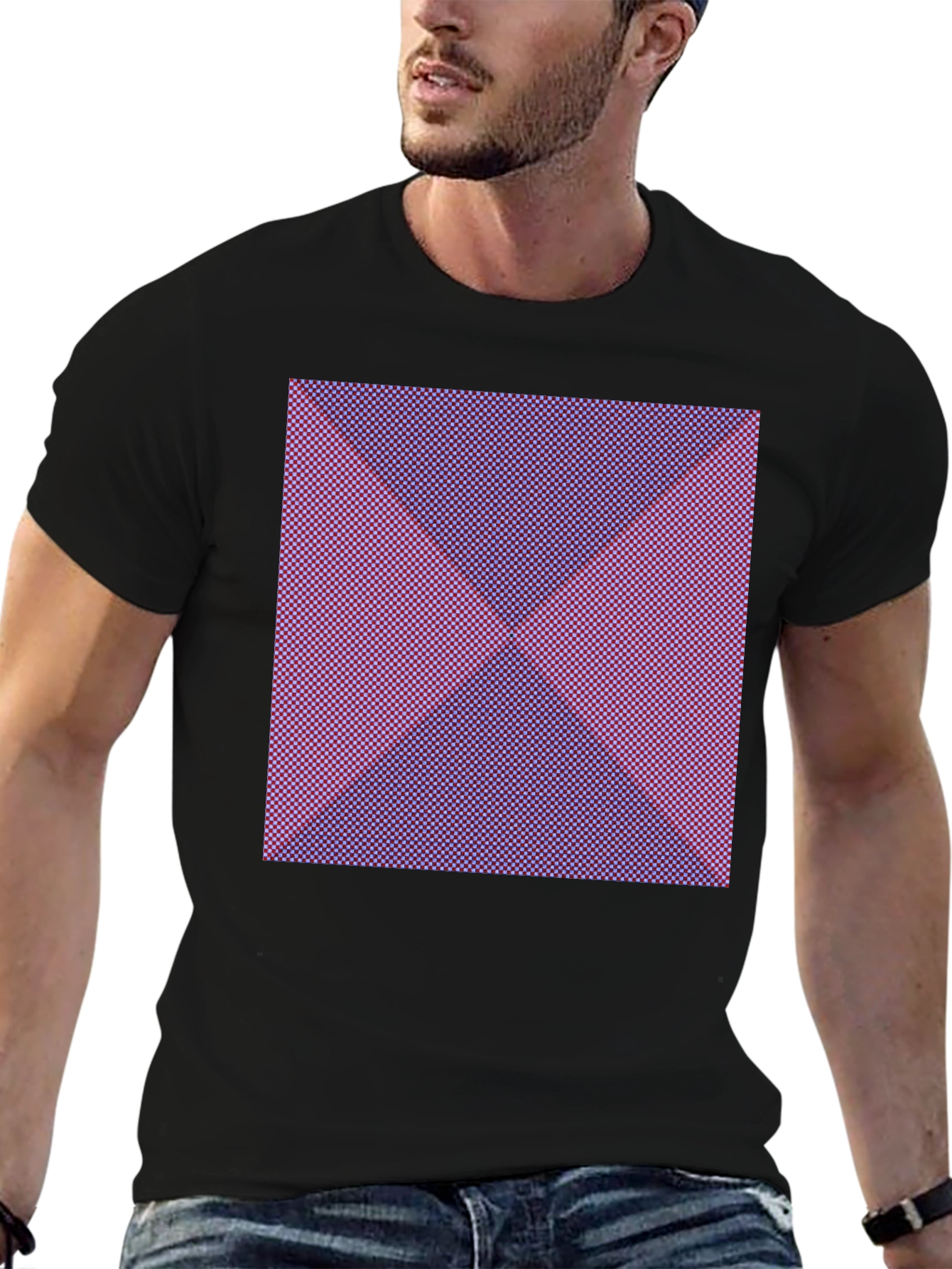 Black Abstract Geometric Dot Pattern Men's T-Shirt view 6