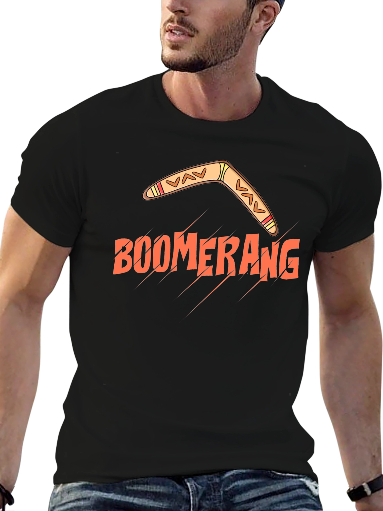Black Boomerang Graphic T-Shirt - Black Cotton Tee view 6