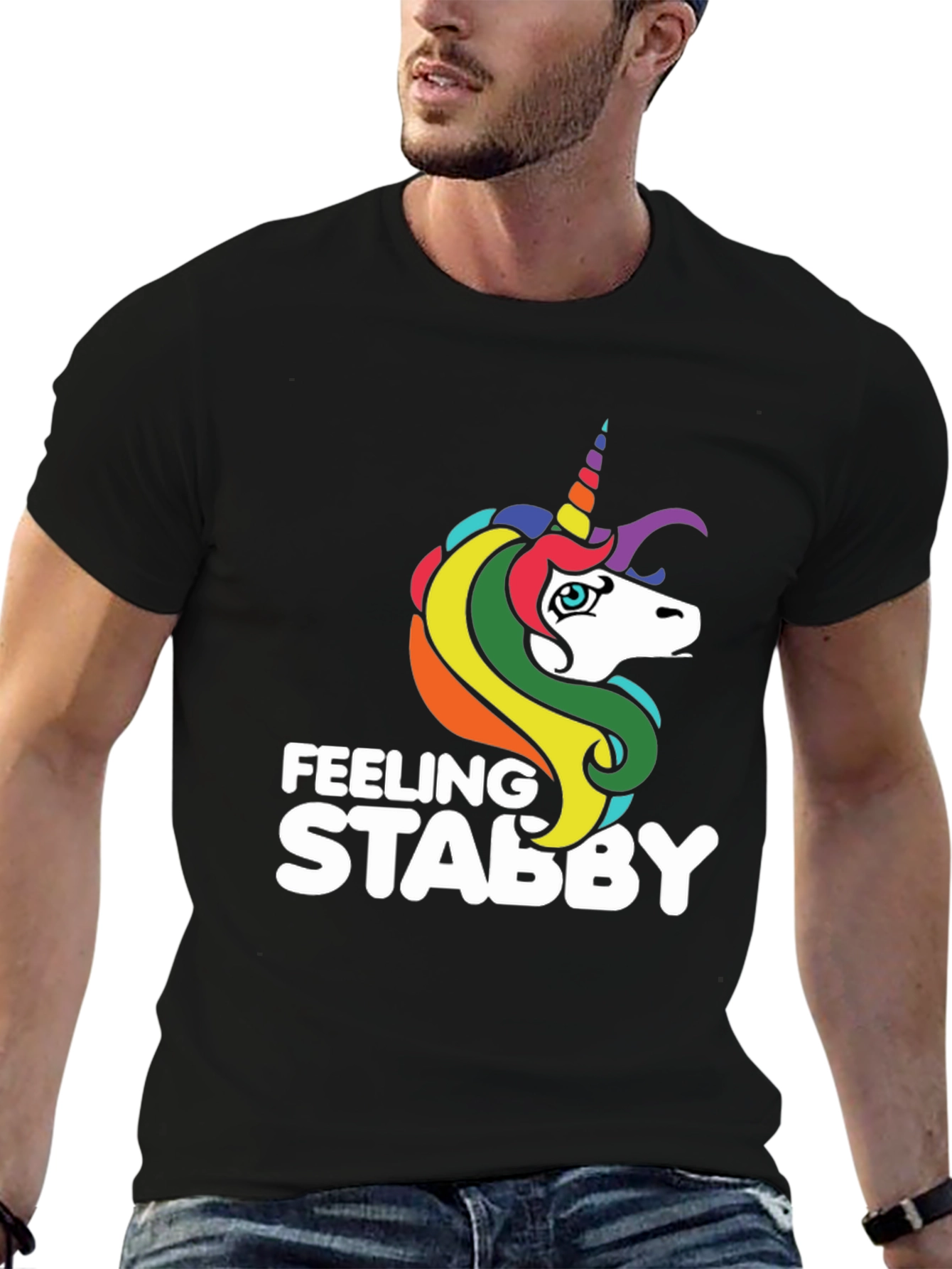 Black Feeling Stabby Unicorn Black T-Shirt view 6