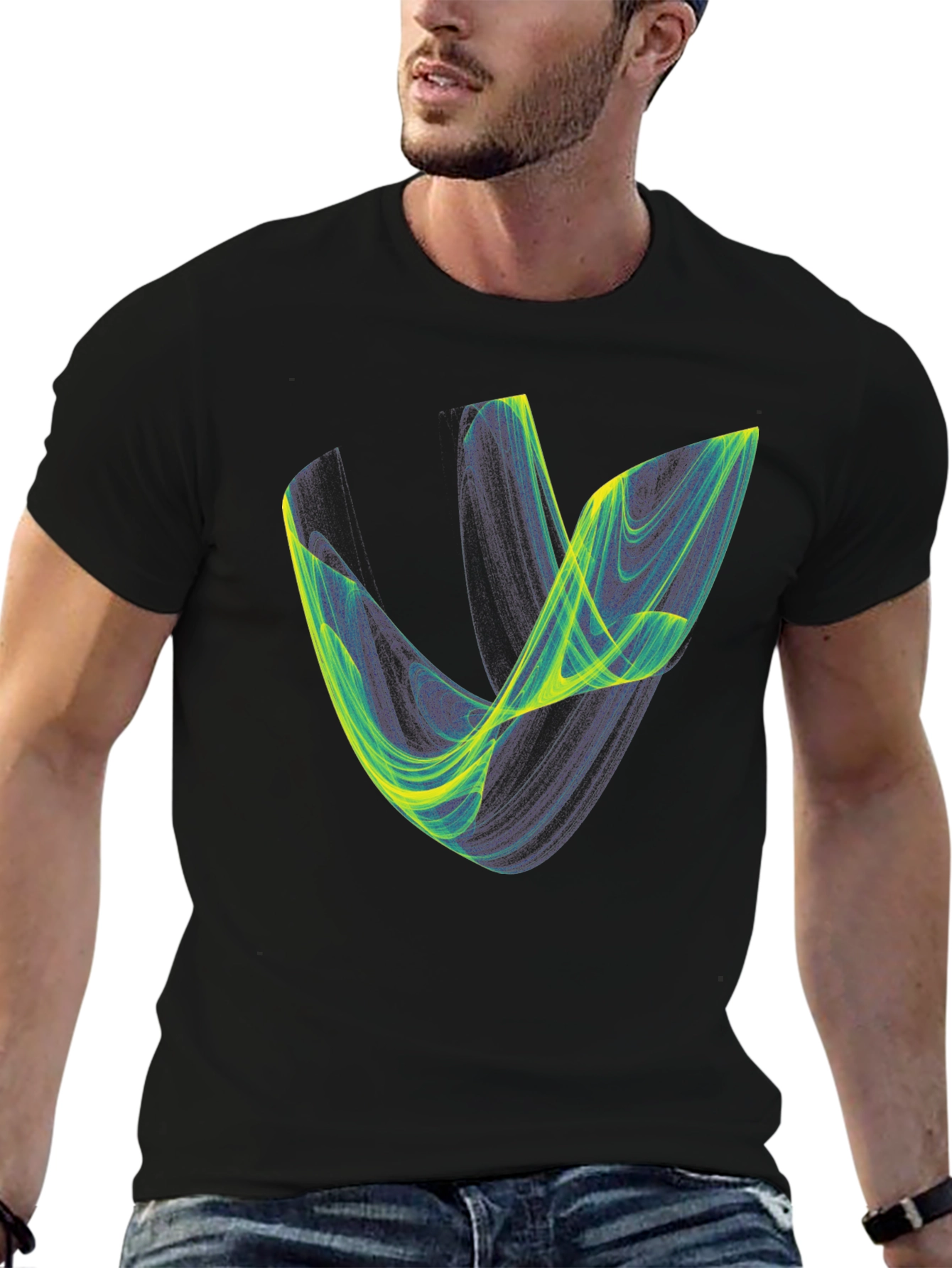 Black Abstract Graphic Tee - Black Cotton Blend view 6