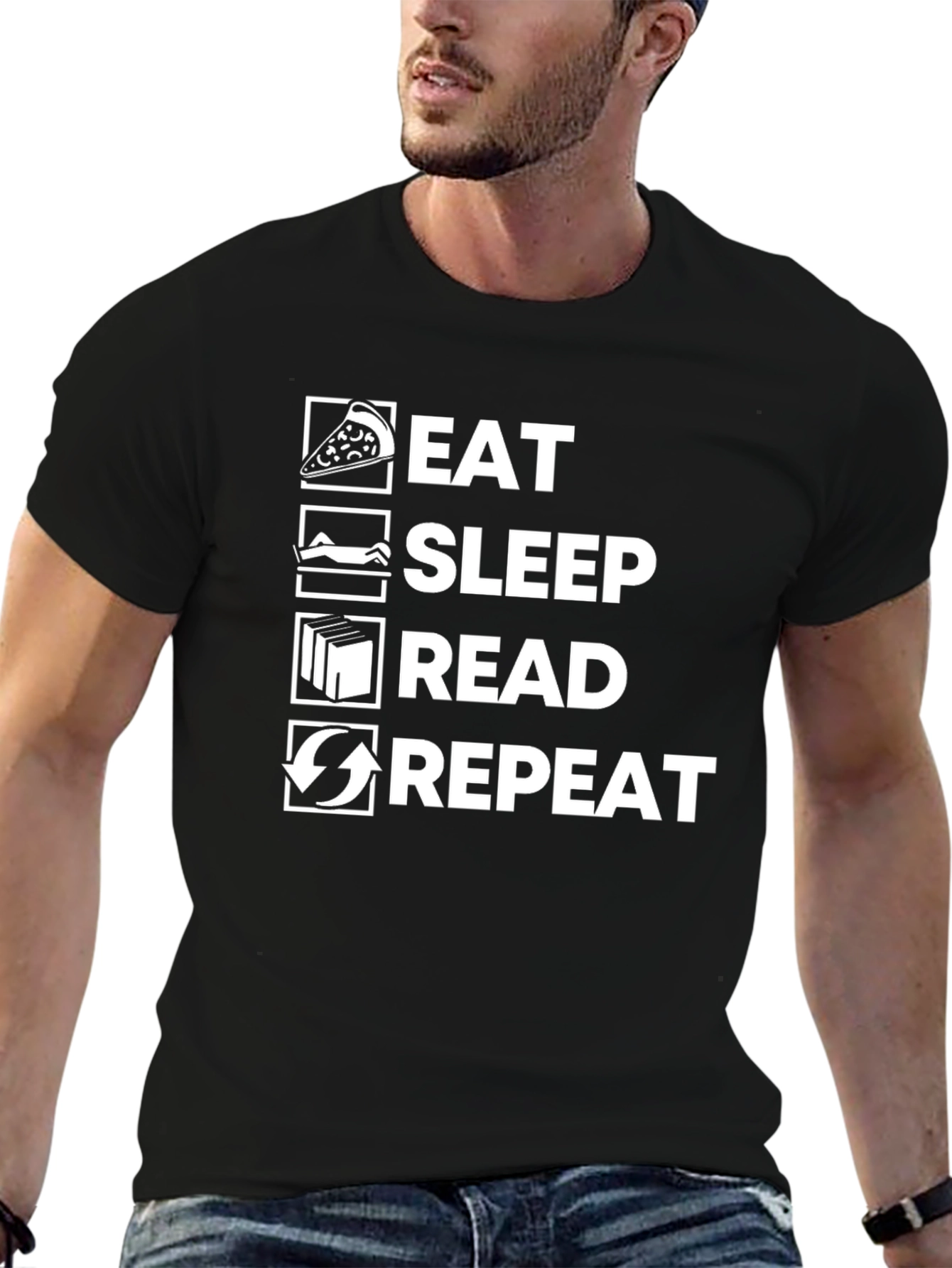 Black Eat Sleep Read Repeat Funny T-Shirt view 6