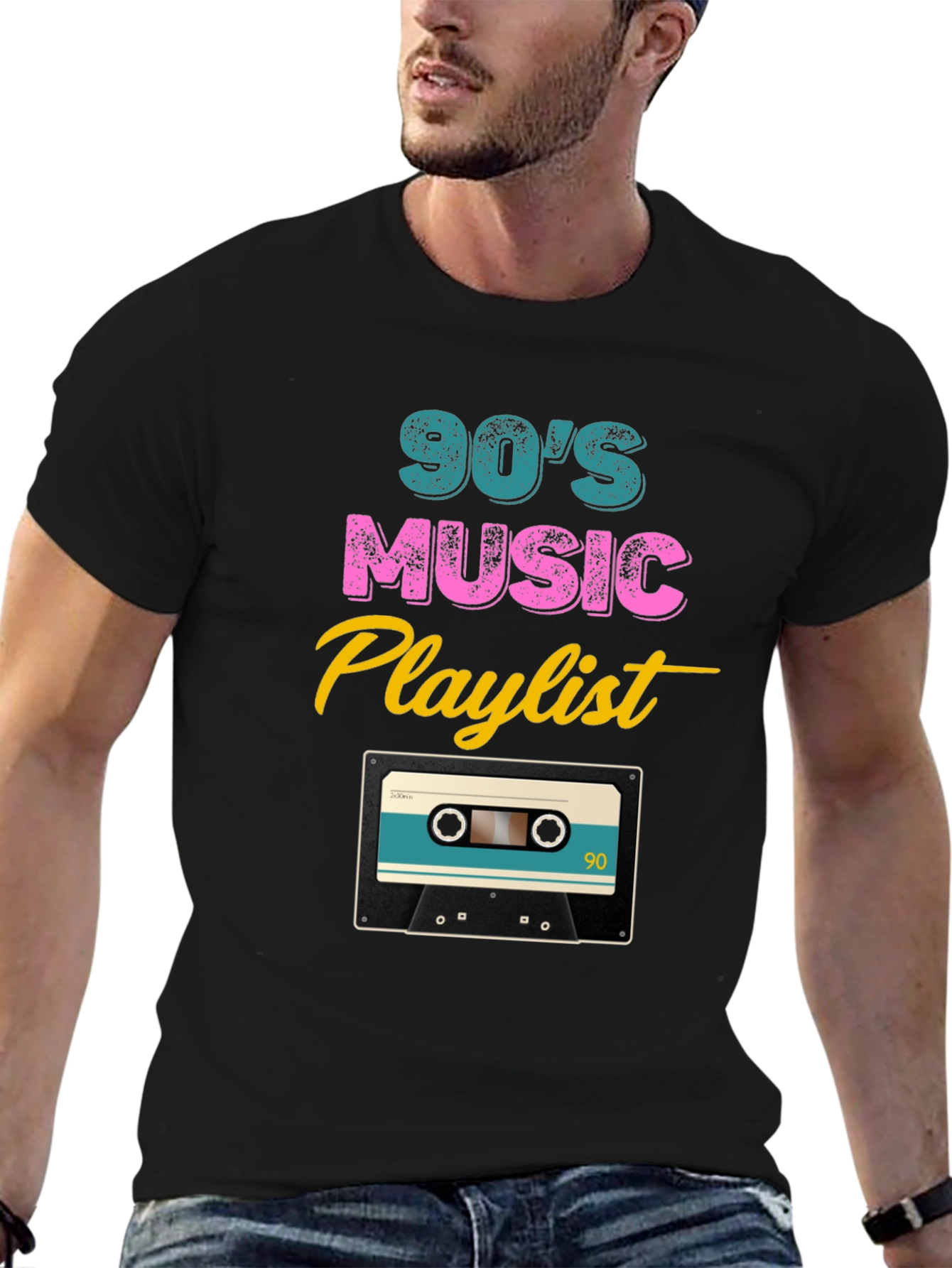 Black 90's Music Playlist Graphic Tee view 6