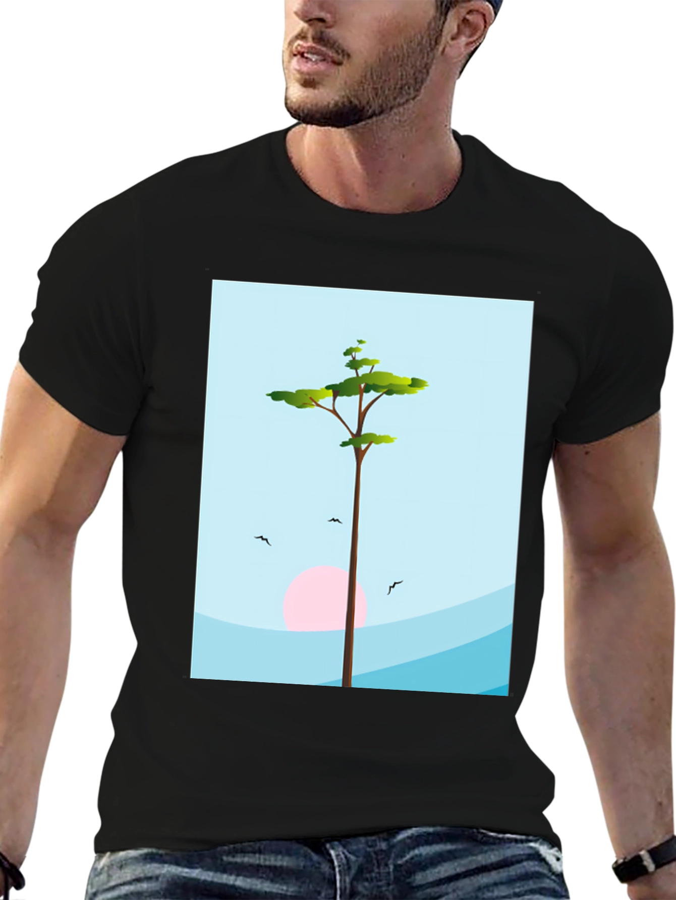 Black Nature Scene Graphic Tee - Black view 6