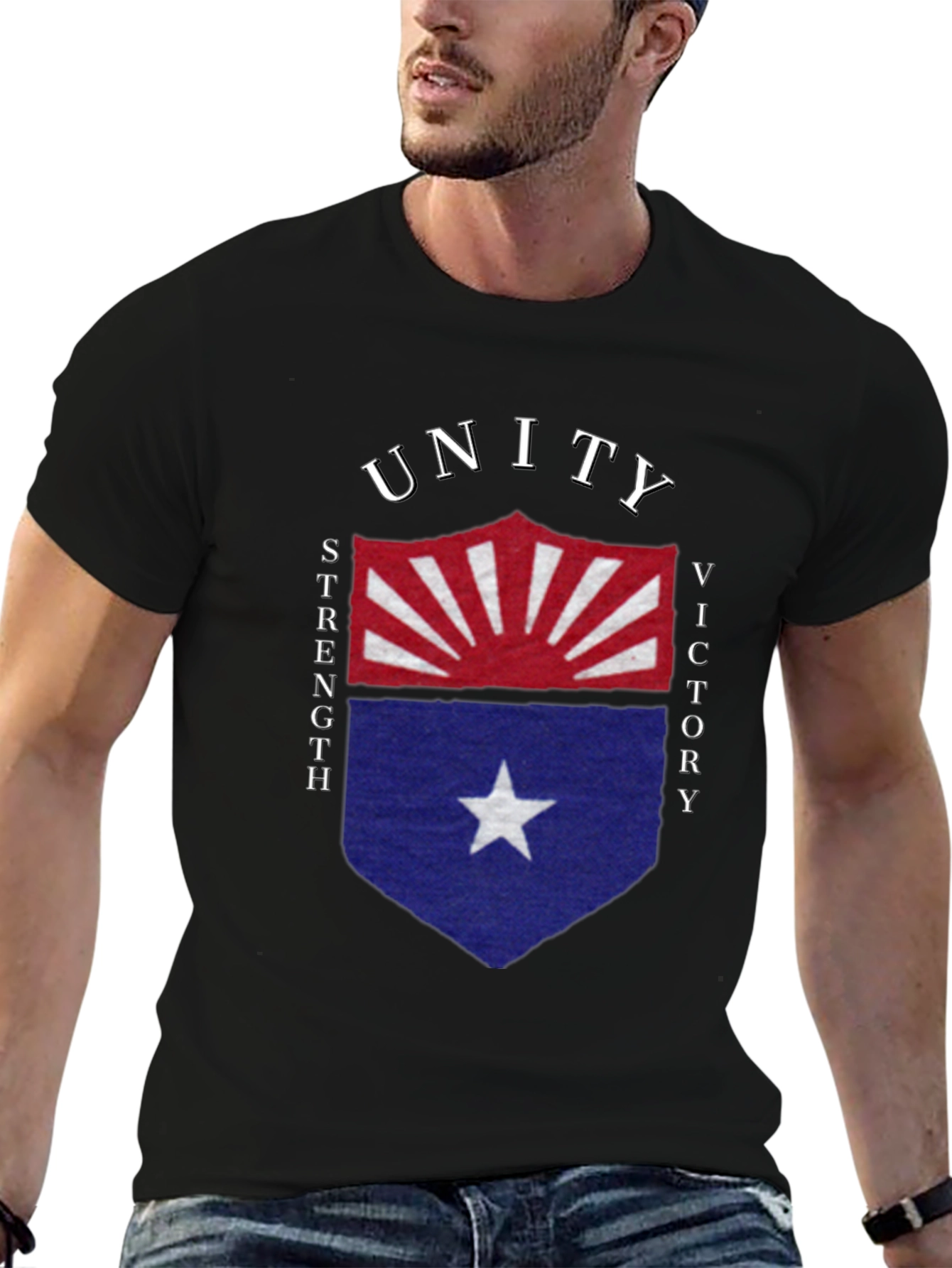 Black Unity Strength Victory Shield Graphic Tee - Soft Cotton Blend view 6