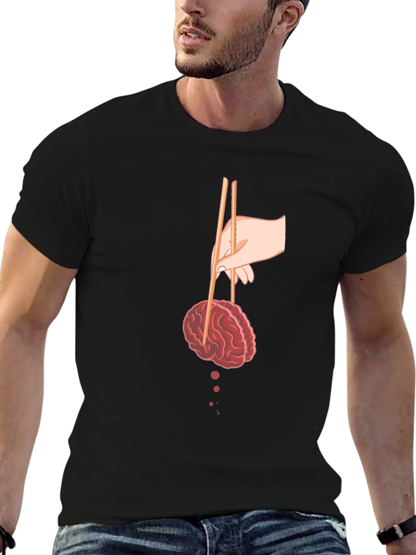 Black Brain Chopsticks Graphic Tee - Quirky and Unique view 6