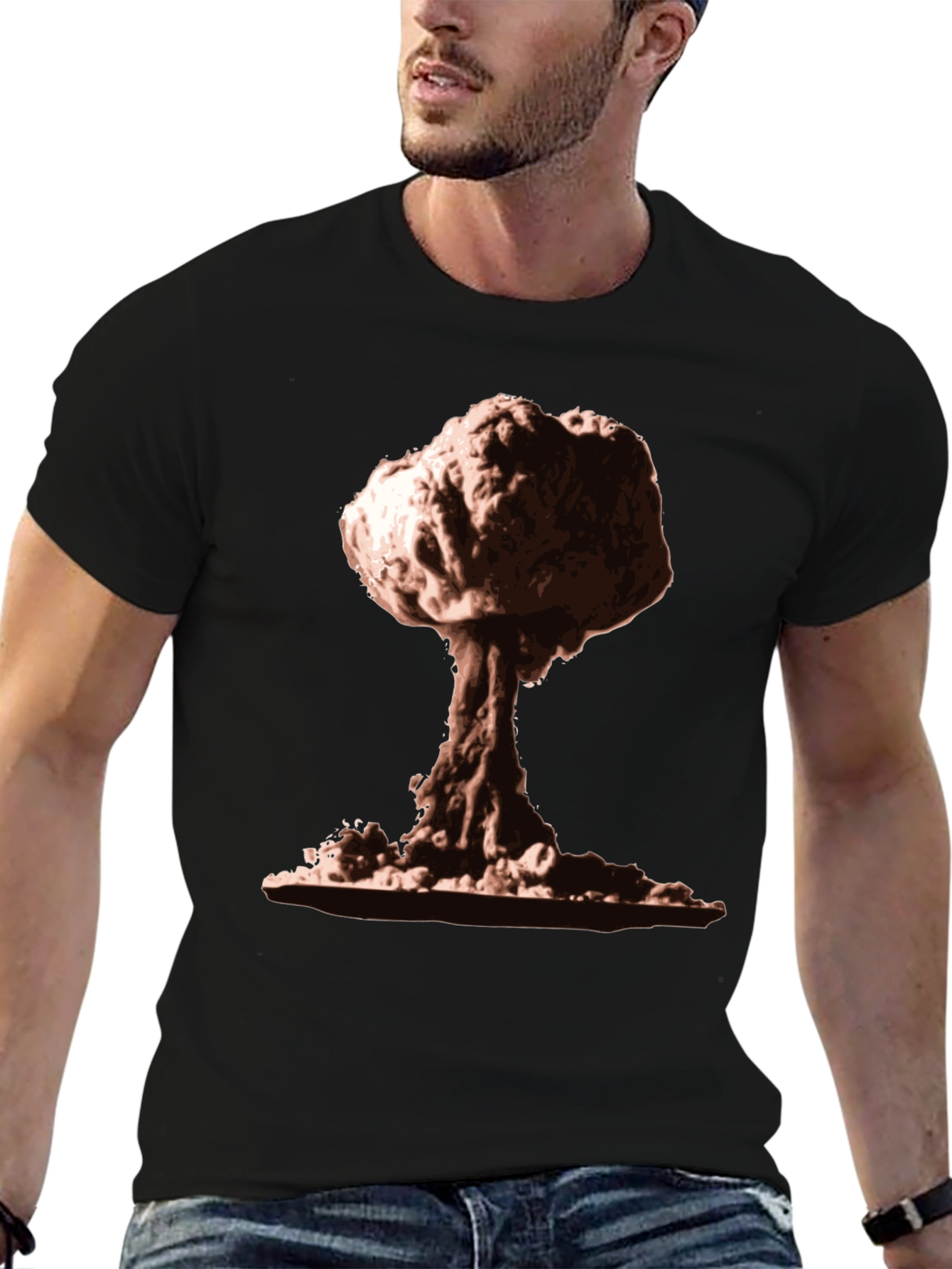 Black Mushroom Cloud Graphic Tee - Nuclear Bomb Design view 6