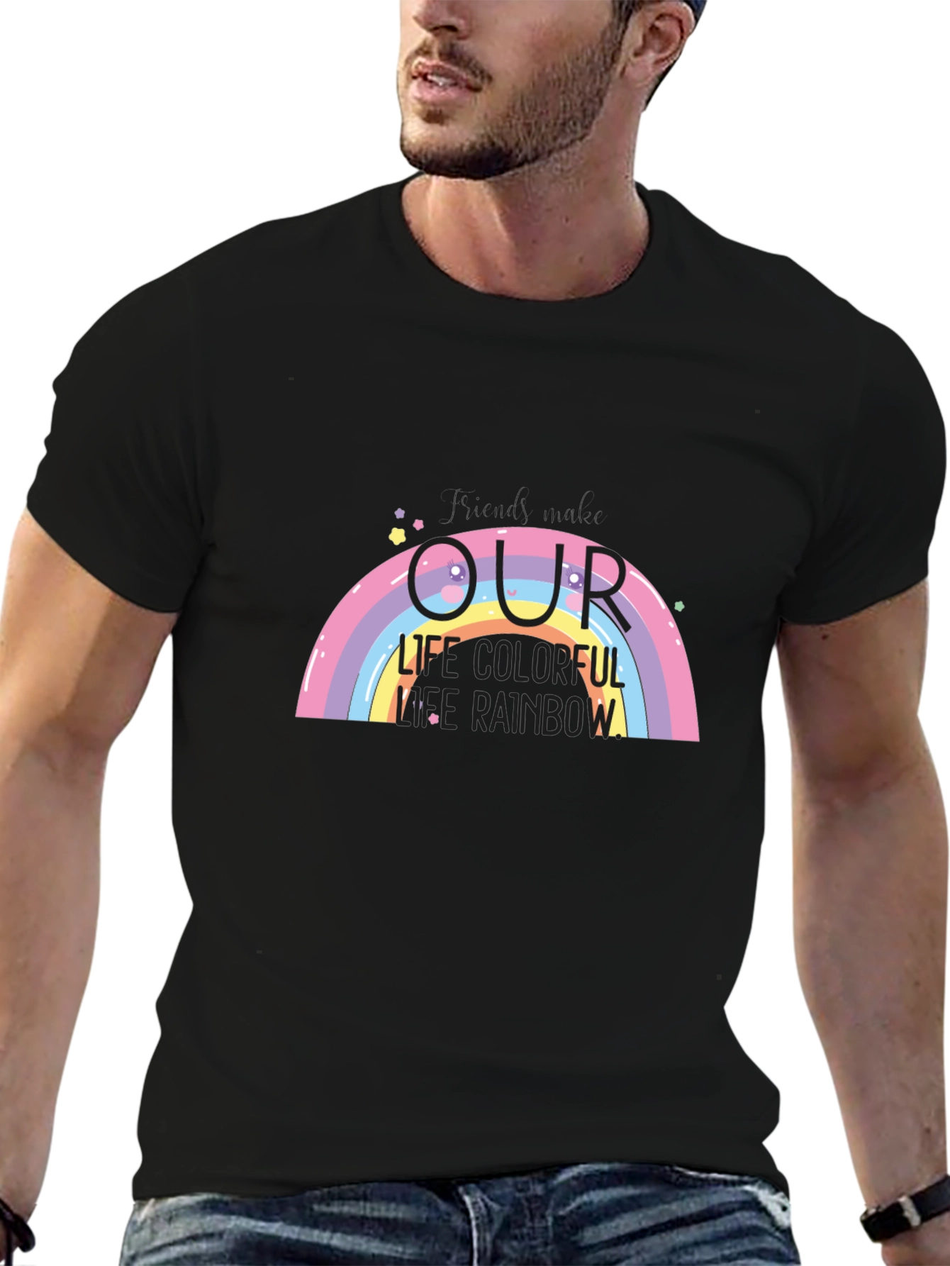 Black Rainbow Life Colorful Graphic T-Shirt view 6