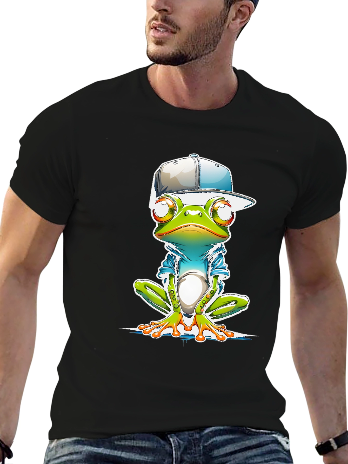 Black Cool Frog Graphic Tee view 6