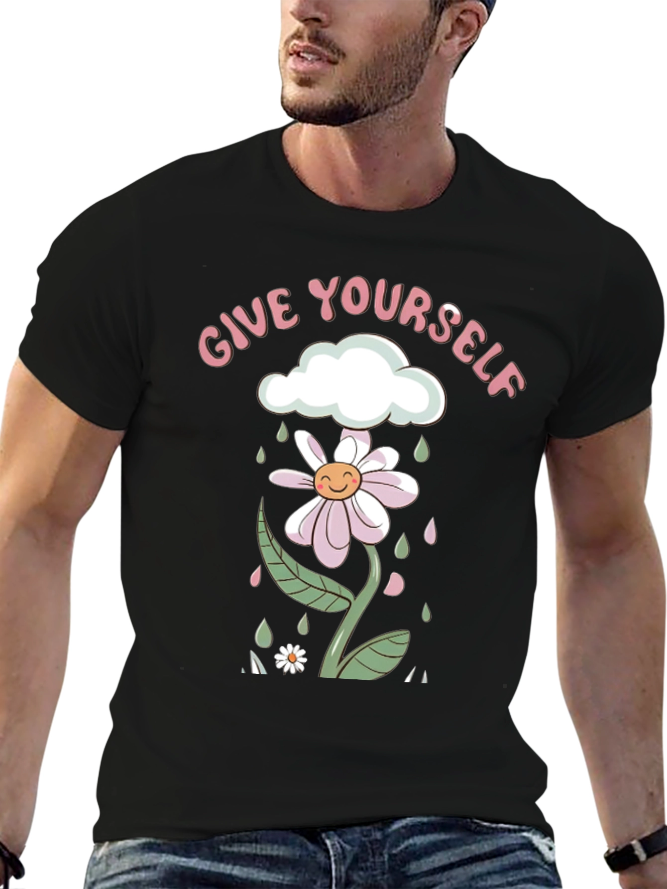 Black Give Yourself Flower Tee - Black Graphic Print Shirt view 6