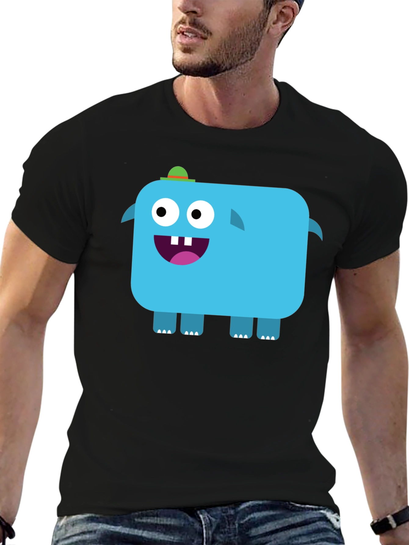 Black Funky Blue Monster Graphic Tee - Black Unisex T-Shirt view 6