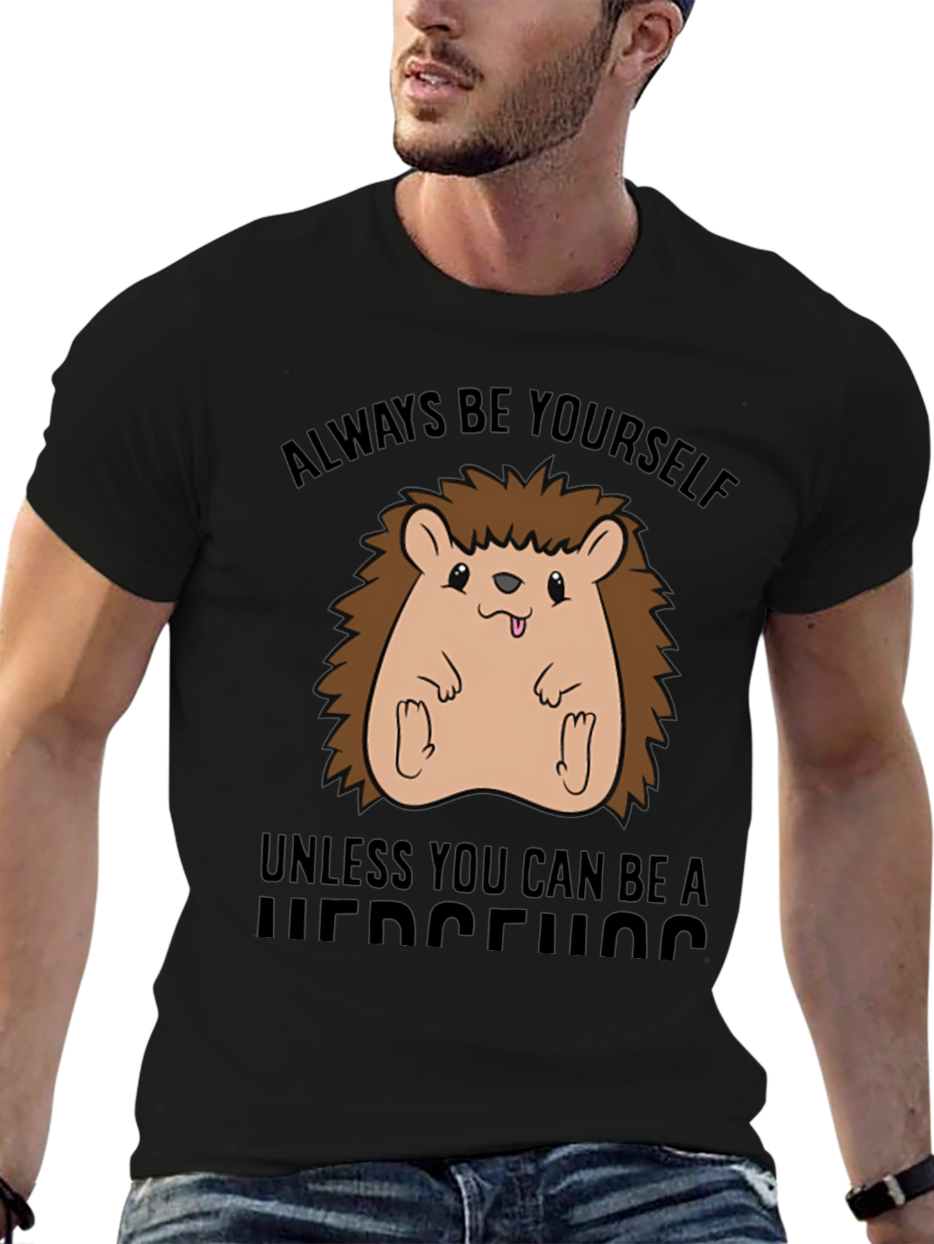 Black Funny Hedgehog T-Shirt - Always Be Yourself view 6