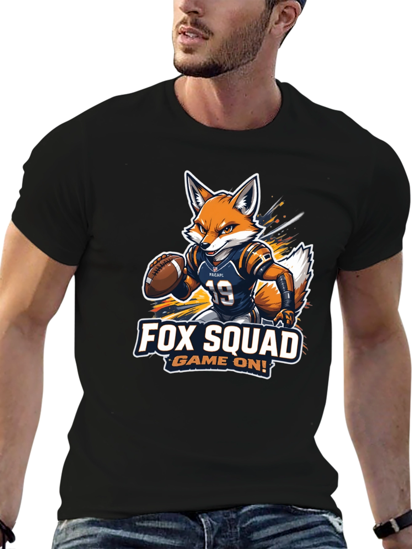 Black Fox Squad Football Game On! Black T-Shirt view 6