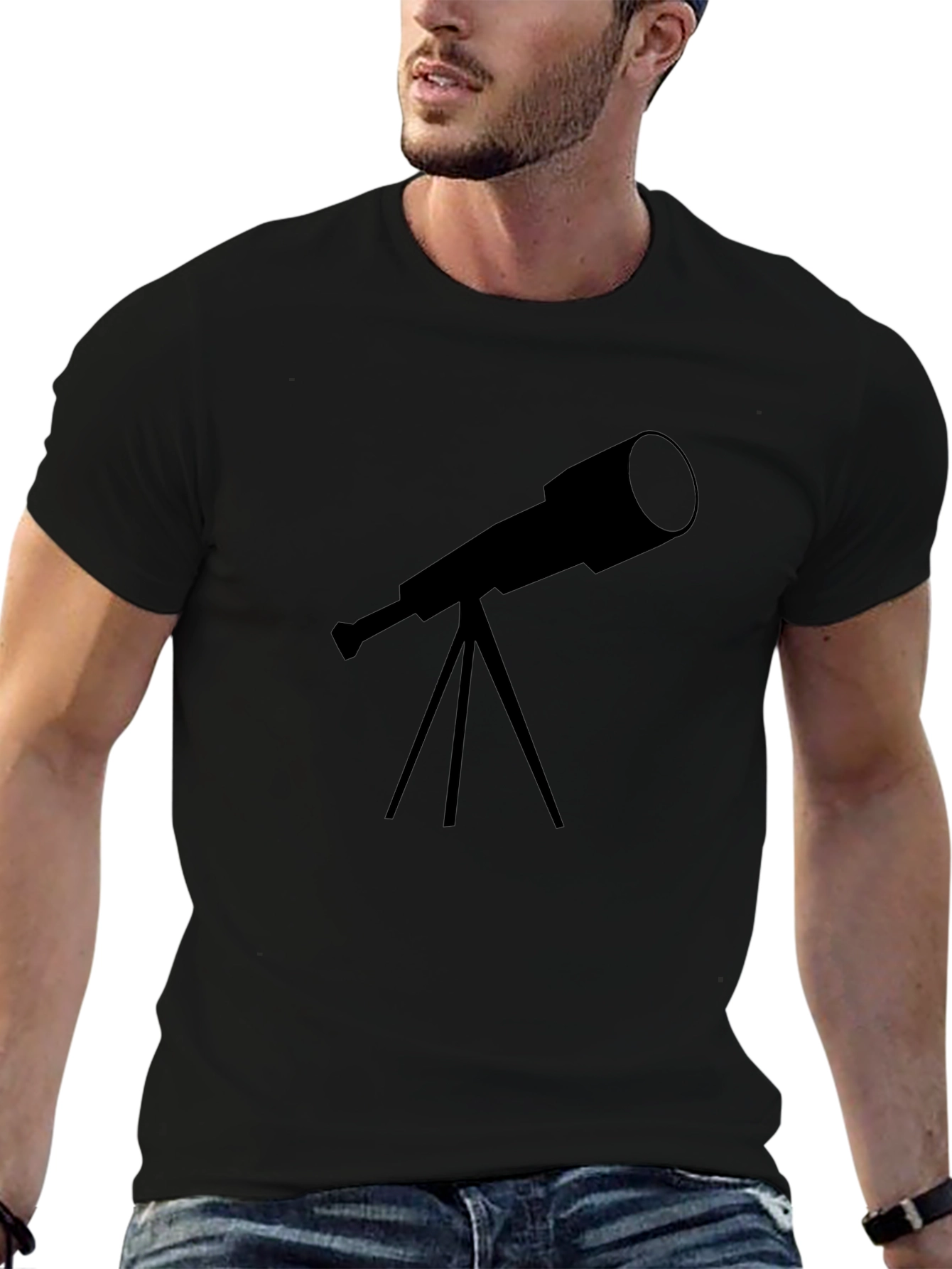 Black Telescope Graphic Tee - Astronomy Lover's Black T-Shirt view 6