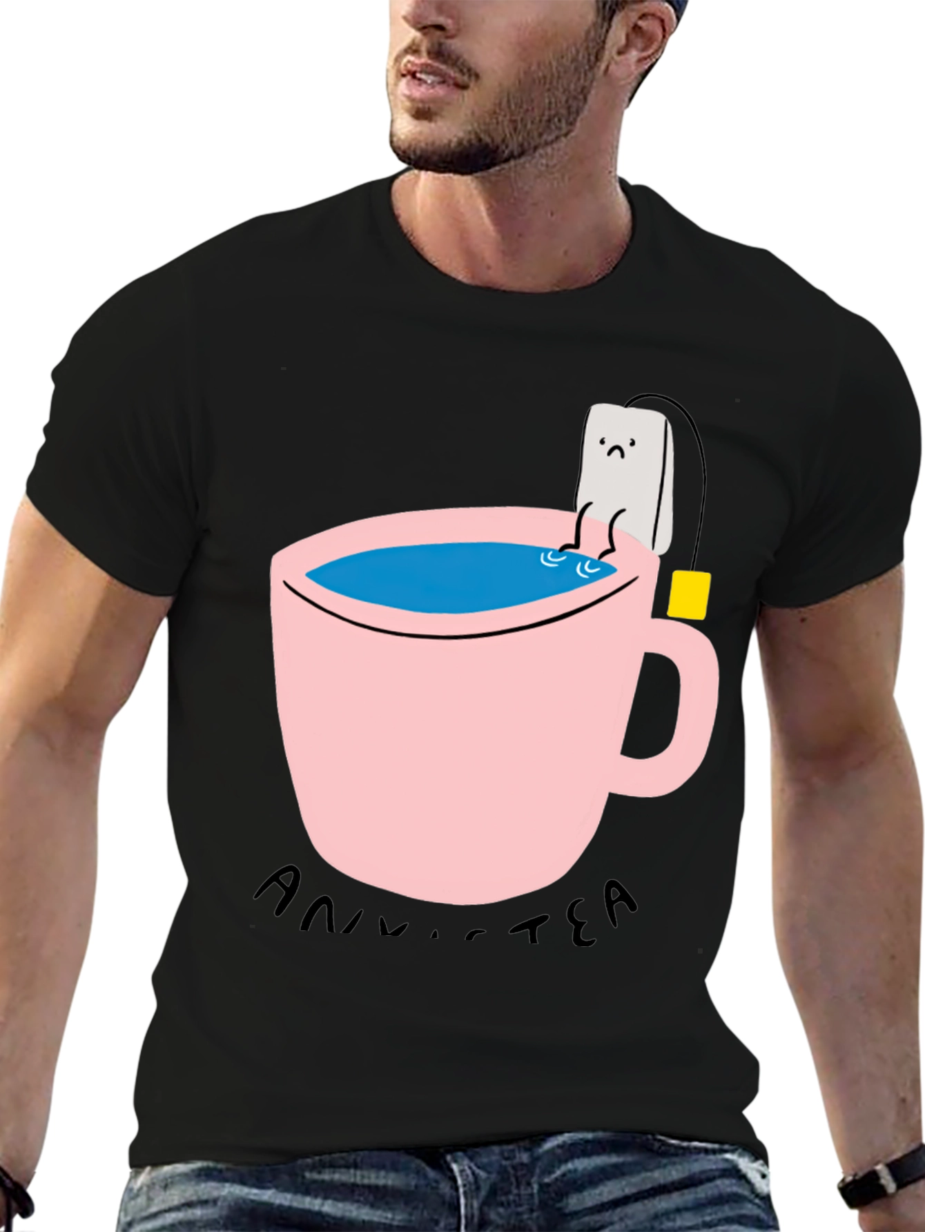 Black Funny Anni-Tea T-Shirt - Unisex Cotton Blend view 6