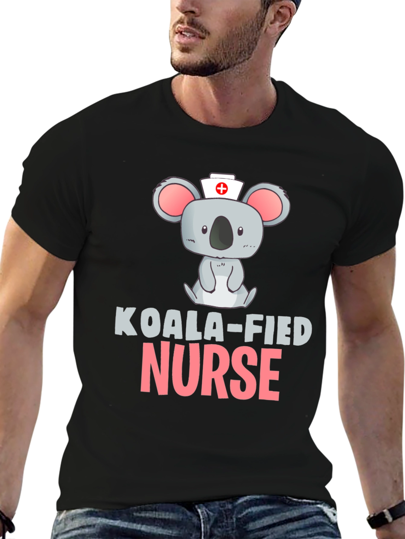 Black Koala-fied Nurse Black T-Shirt view 6