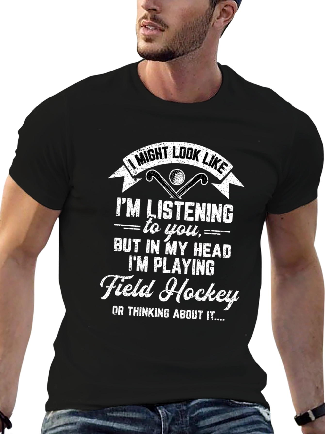 Black Funny Field Hockey Player T-Shirt - I'm Playing Field Hockey view 6