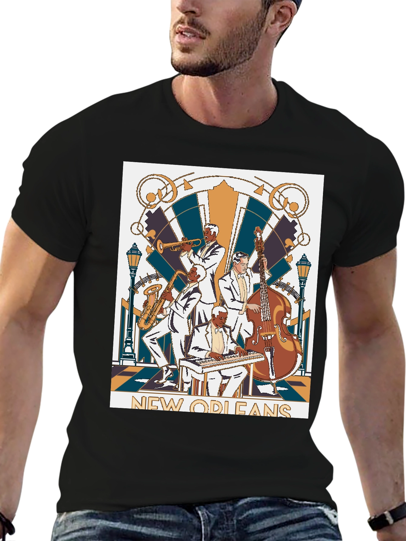 Black New Orleans Jazz Band T-Shirt - Black view 6