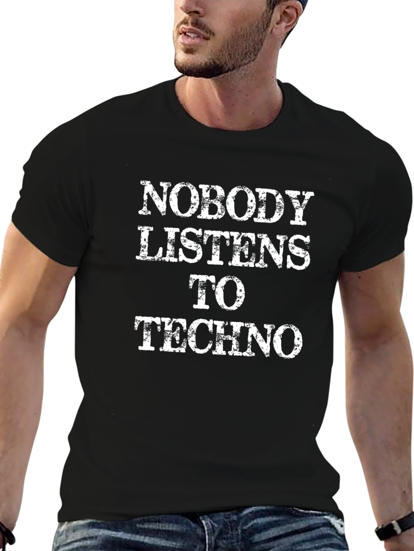 Black Nobody Listens to Techno Black T-Shirt view 6