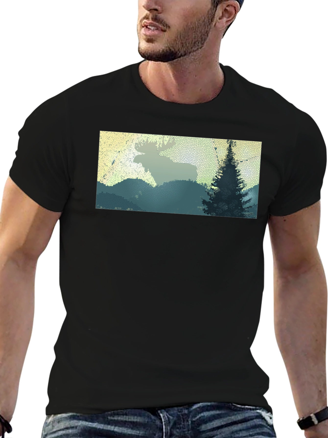 Black Moose Landscape Graphic Tee - Nature Inspired Shirt view 6