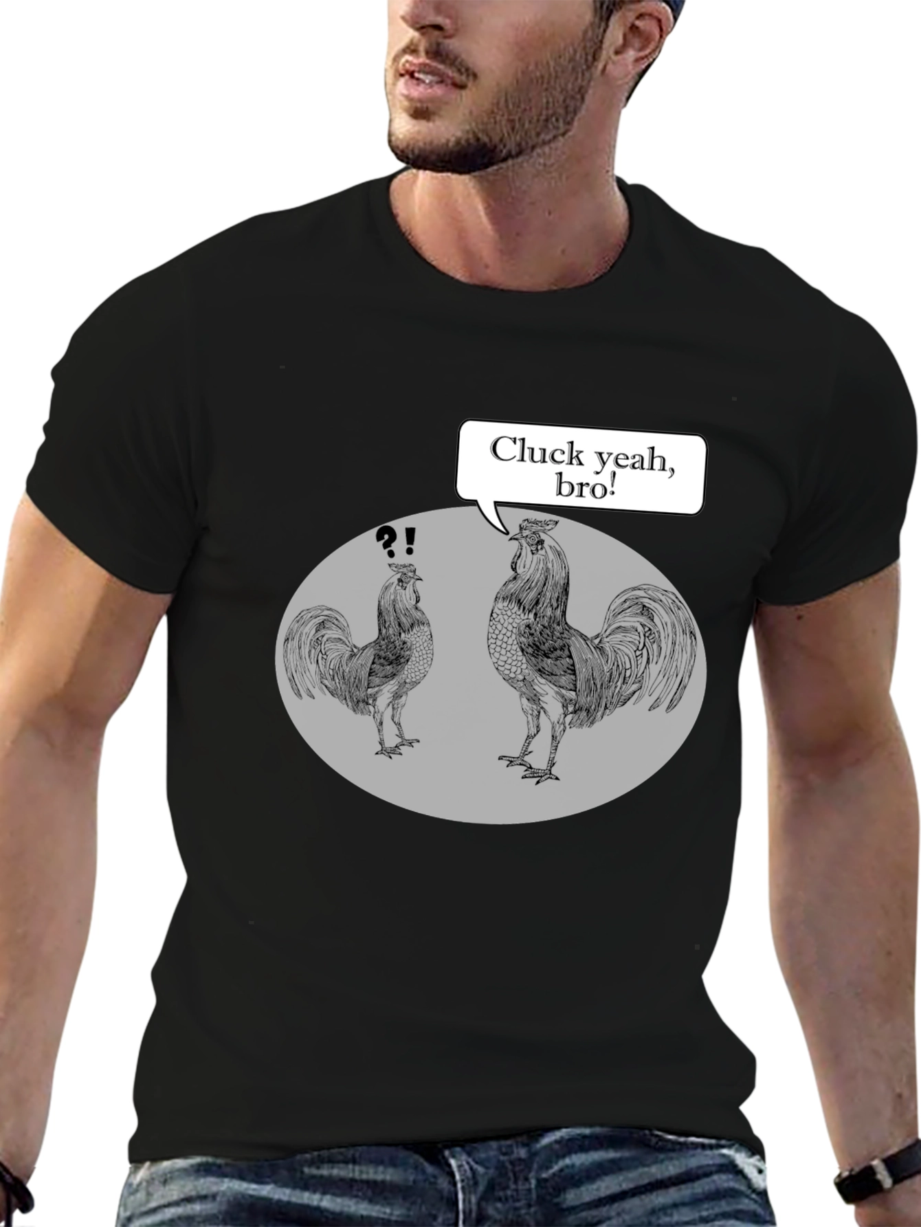 Black Cluck Yeah, Bro! Rooster Graphic Tee view 6