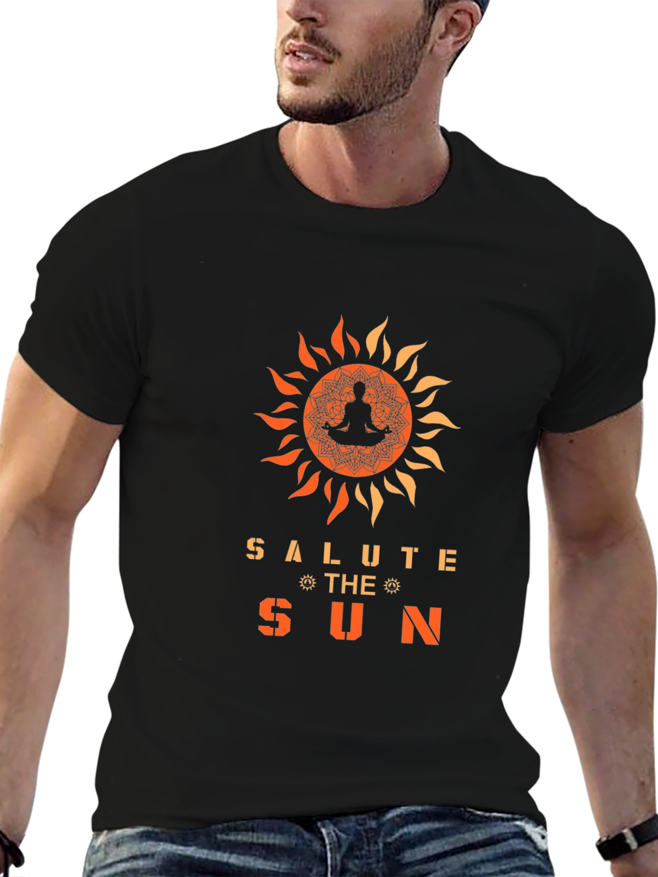 Black Salute the Sun Graphic Tee - Yoga Meditation Shirt view 6