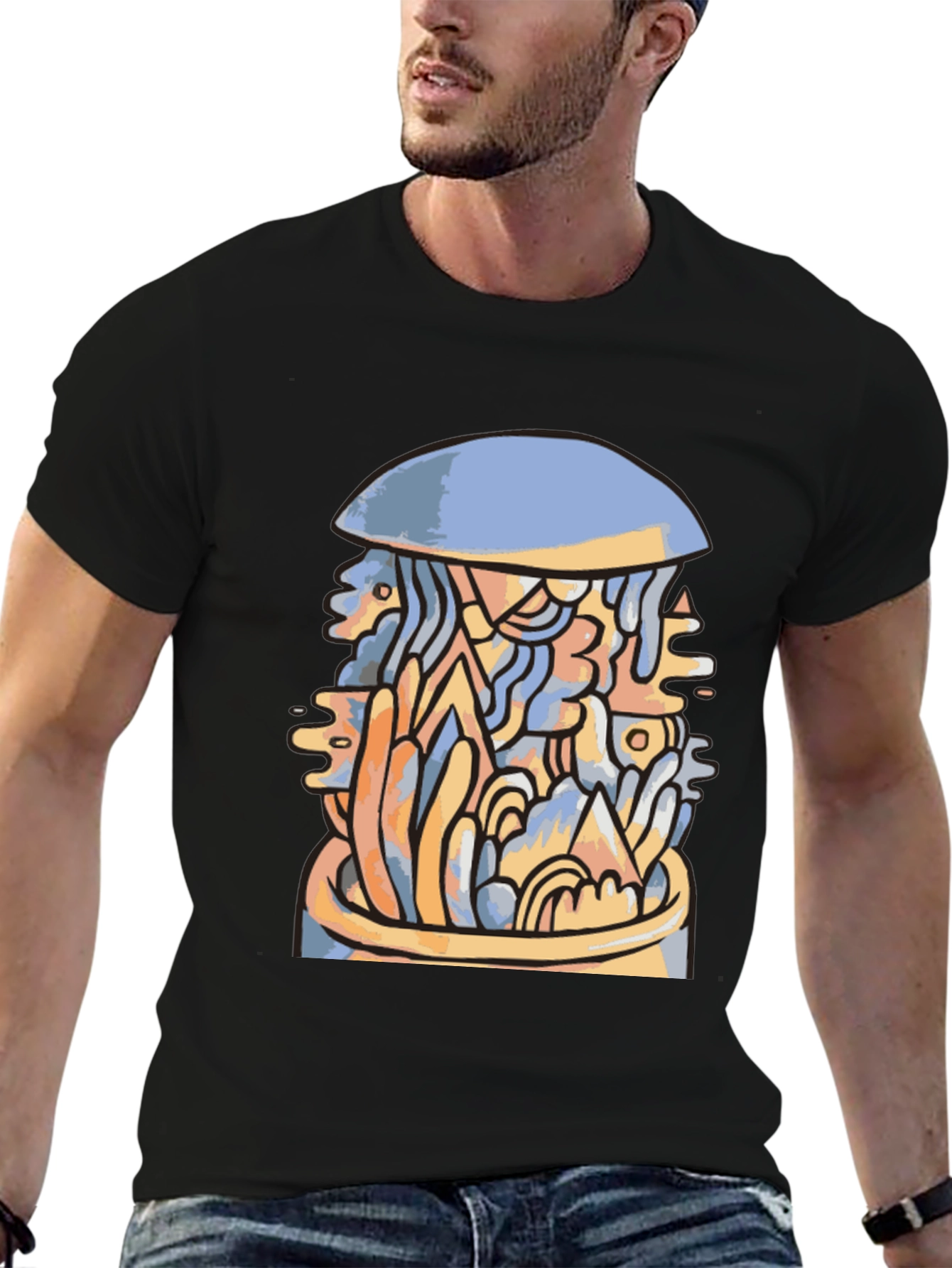 Black Abstract Art Tee - Modern Graphic Design T-Shirt view 6