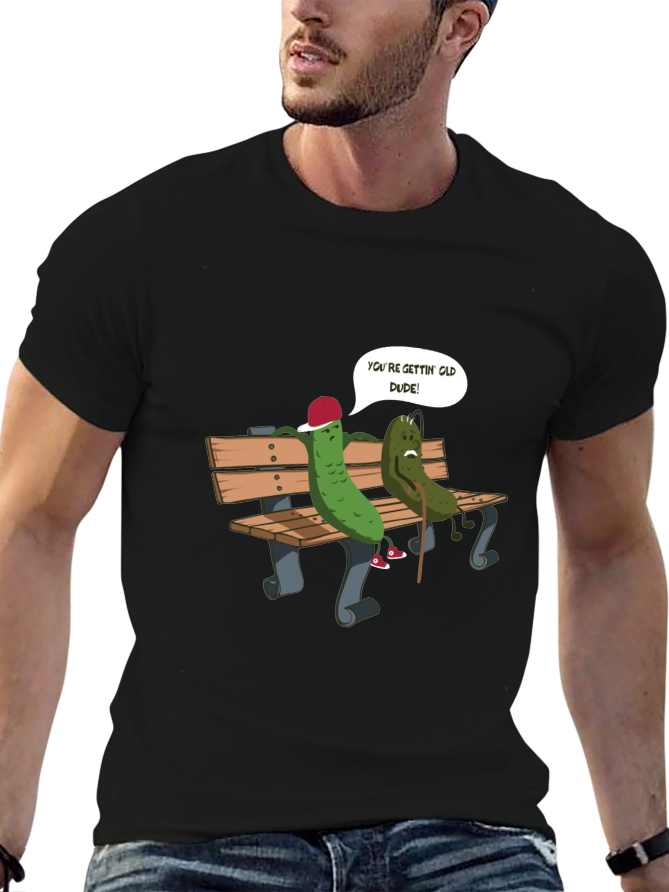 Black Funny Pickle Old Dude Graphic T-Shirt view 6